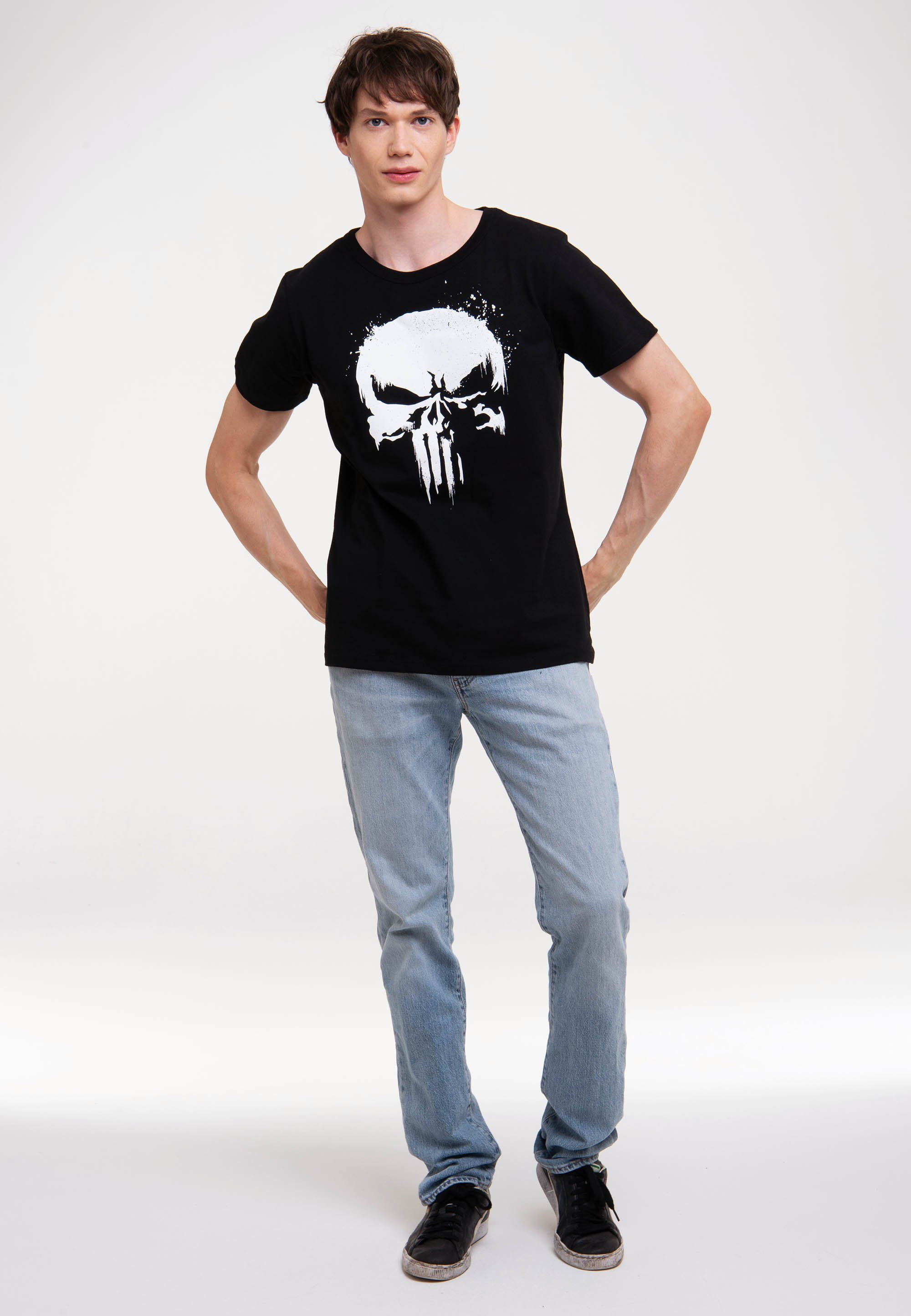 LOGOSHIRT T-Shirt Marvel - Print TV mit Punisher Skull lizenziertem