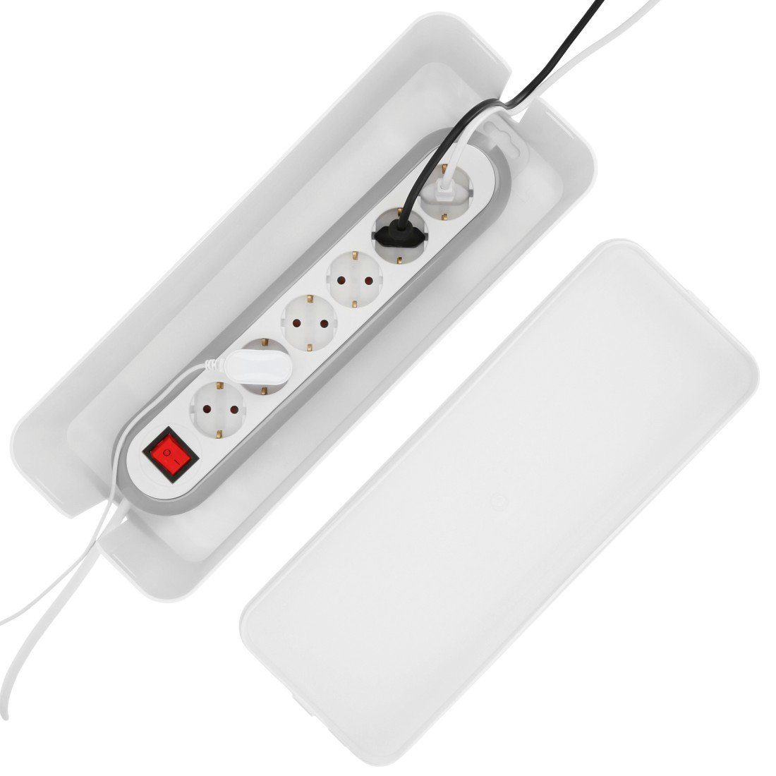Hama Kabelbox Kabelbox für Standard 6er Steckdosenleisten, Stecker, Kabel, Ladegerät, (1-tlg), Schlichtes Design, Schreibtisch, Tisch, große Aufbewahrungsbox – Bild 3 von 5