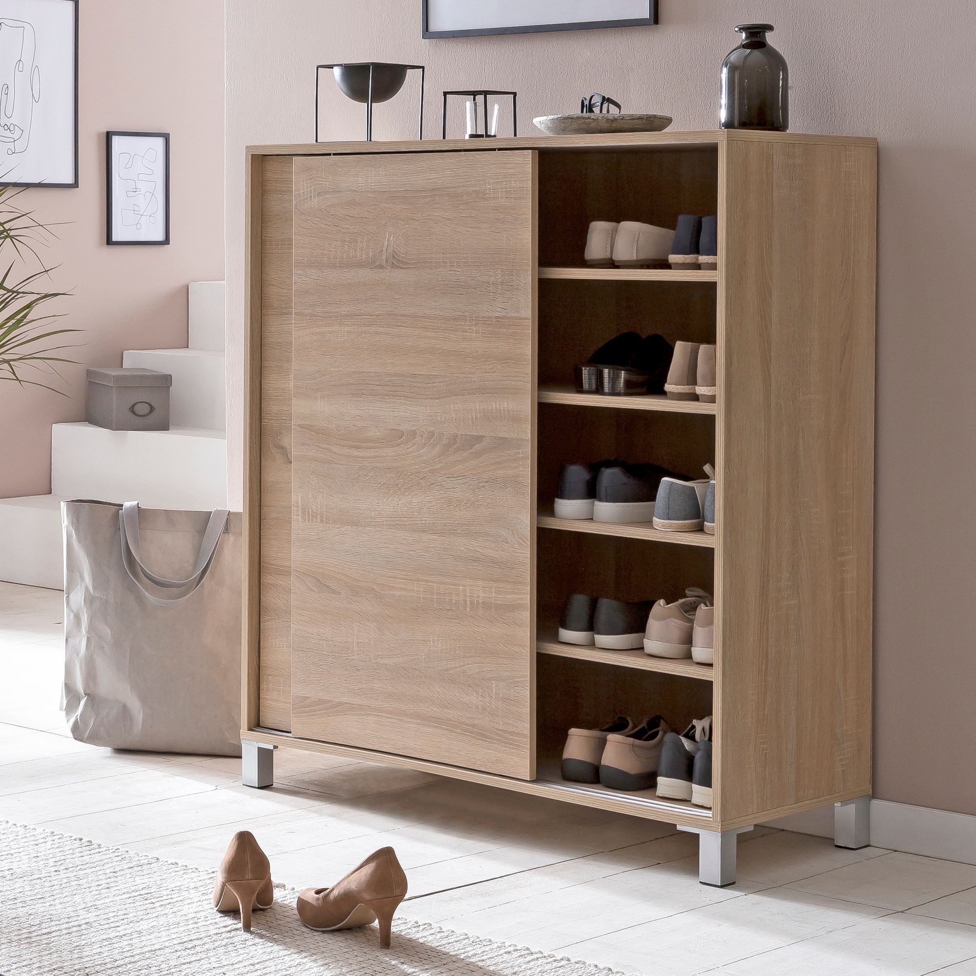 FINEBUY Schuhschrank SuVa13525_1 100cm für 20 Paar Schuhe Schuhregal mit Sc günstig online kaufen