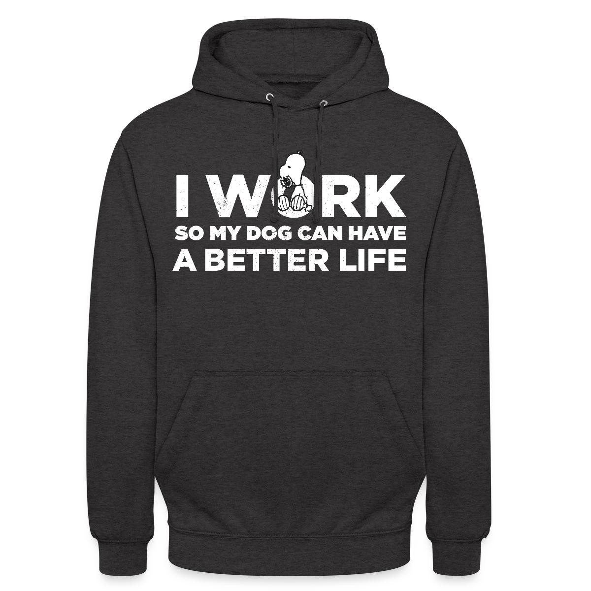Spreadshirt Hoodie Peanuts Snoopy I Work Lustiger Spruch Unisex Hoodie (1-tlg) Unisex-Schnitt: Sitzt bei Männern körpernah, bei Frauen weit