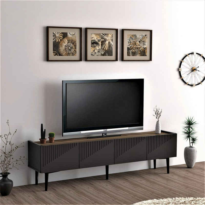en.casa TV-Schrank Oppdal TV Board 45x154x37cm Anthrazit / Walnuss