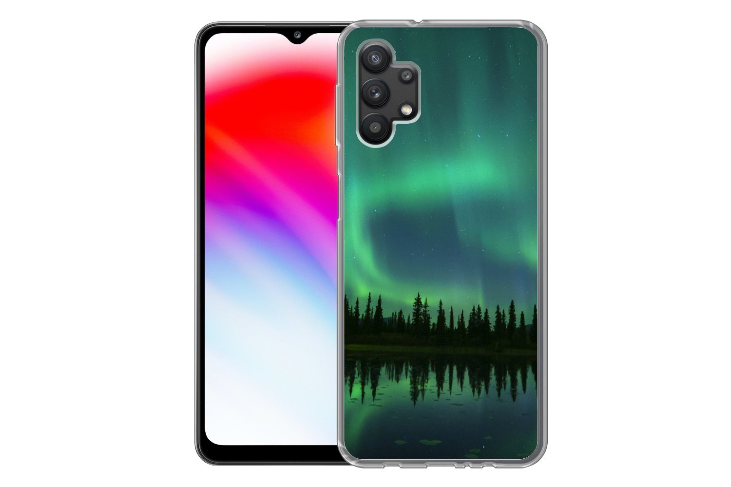 MuchoWow Handyhülle für Samsung Galaxy A32 5G Nordlicht - Bäume - Wasser - Alaska, Smartphone-Bumper, Print, Handy Schutzhülle Dünn