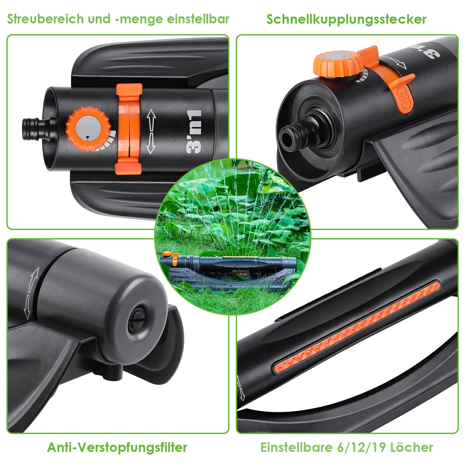Details about   Rasensprenger 3in1 Automatisch Viereckregner aus hochwertigem ABS-Kunststoff 