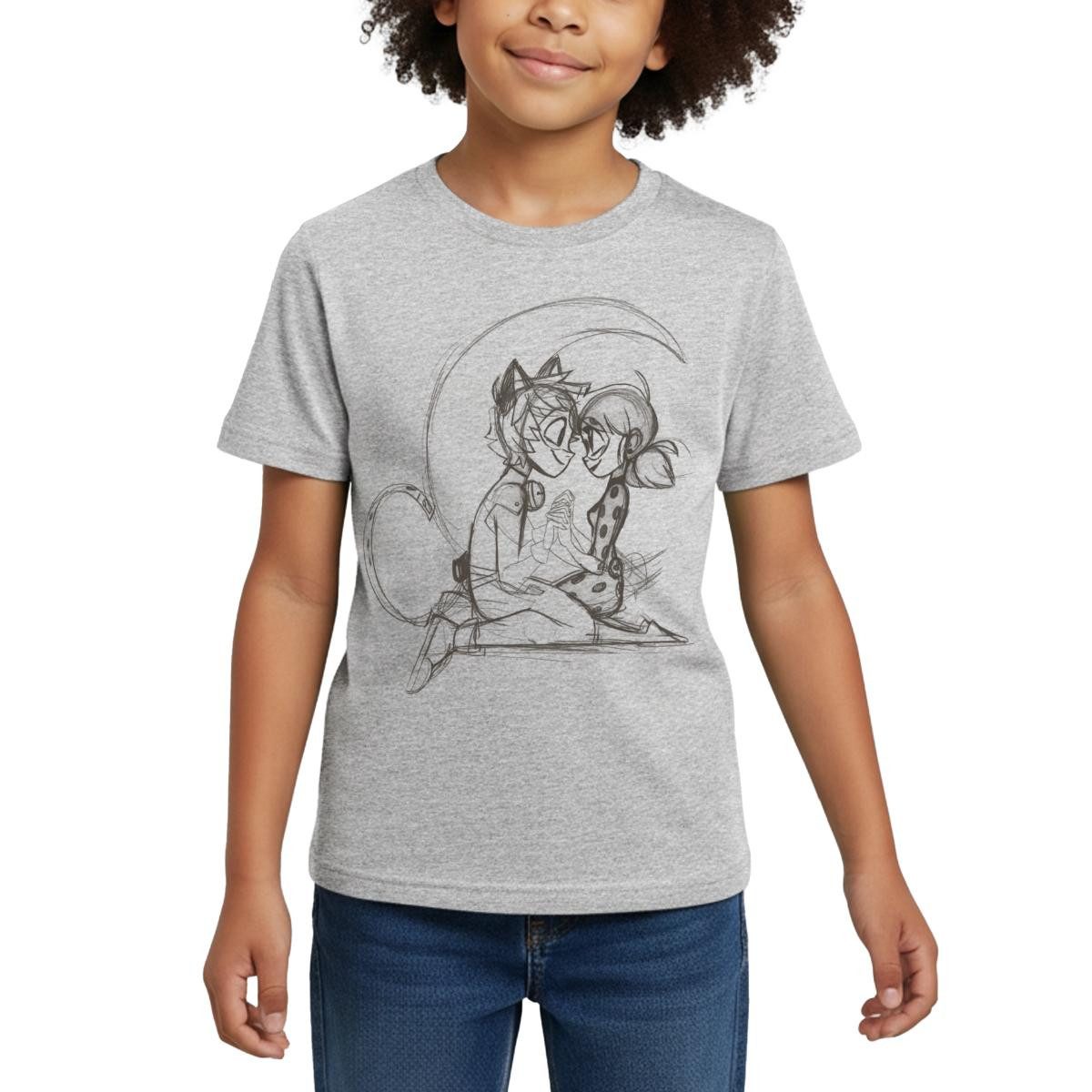 Spreadshirt T-Shirt Miraculous Ladybug Und Cat Noir Zeichnung Kinder T-Shirt (1-tlg)