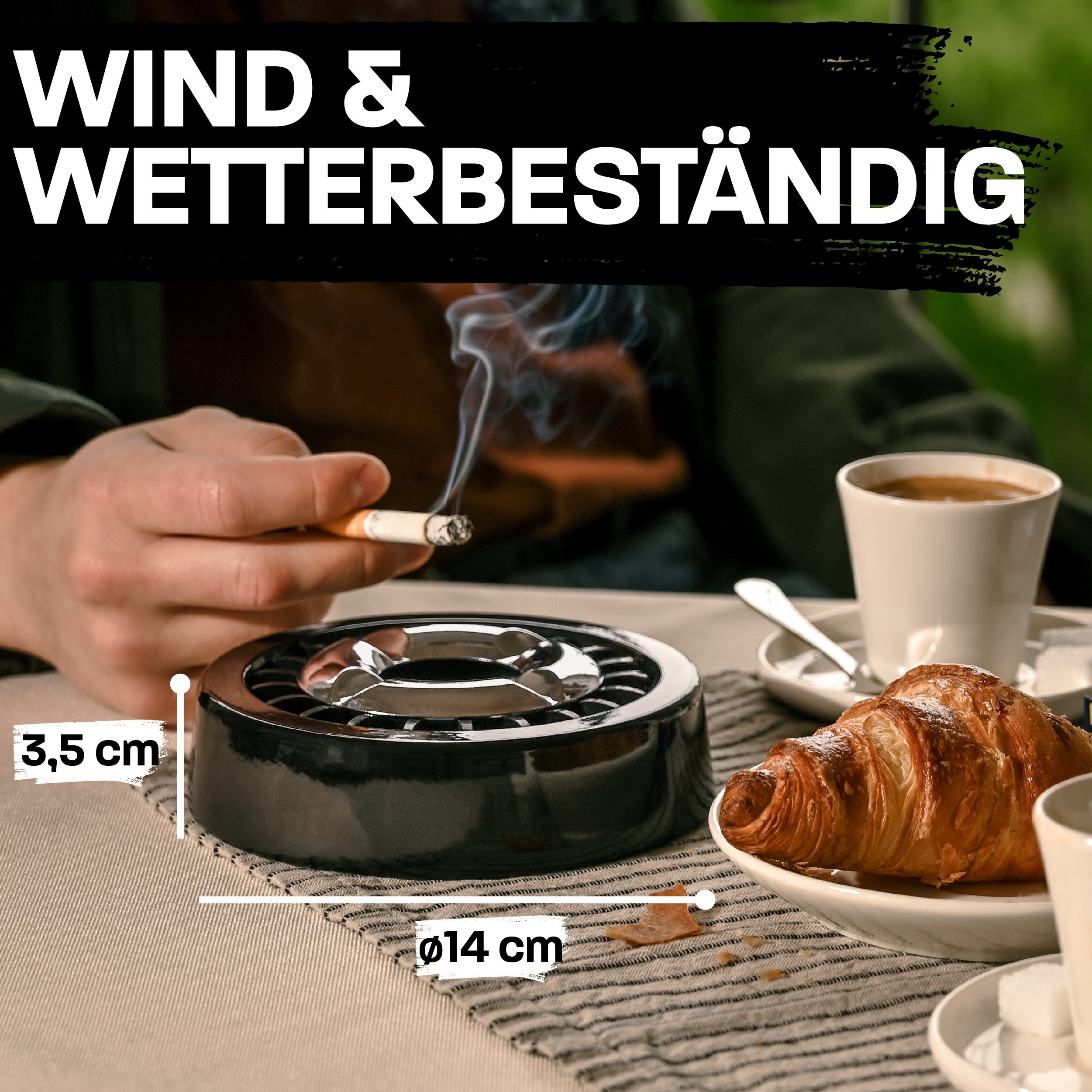 Praknu Aschenbecher 3 Gluttöter Aschenbecher Schwarz, Windgeschützt - Spülmaschinenfest - Wetterfest - Für Innen und Außen