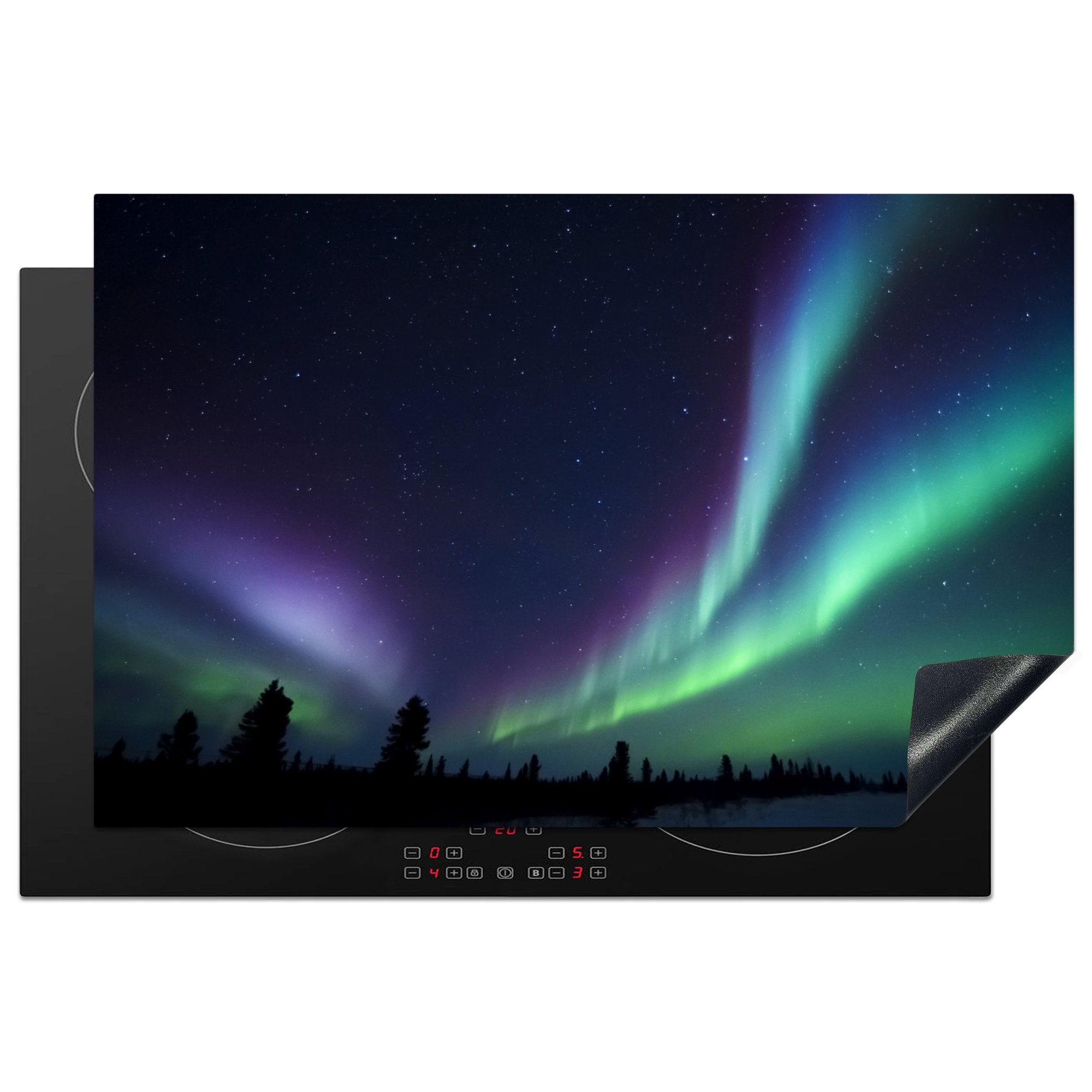 MuchoWow Herdblende-/Abdeckplatte Nordlichter - Park - Kanada, Vinyl, (1 tlg), 81x52 cm, Induktionskochfeld Schutz für die küche, Ceranfeldabdeckung