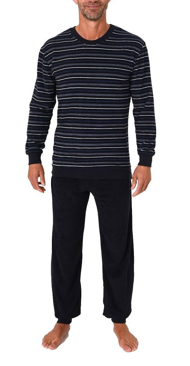 Normann Pyjama Herren Frottee Schlafanzug lang, Pyjama mit feinem Ringel-Muster