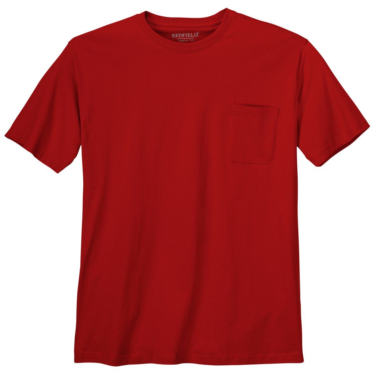 redfield Rundhalsshirt Übergrößen Rundhals Basic T-Shirt Jerry rot Brusttasche Redfield