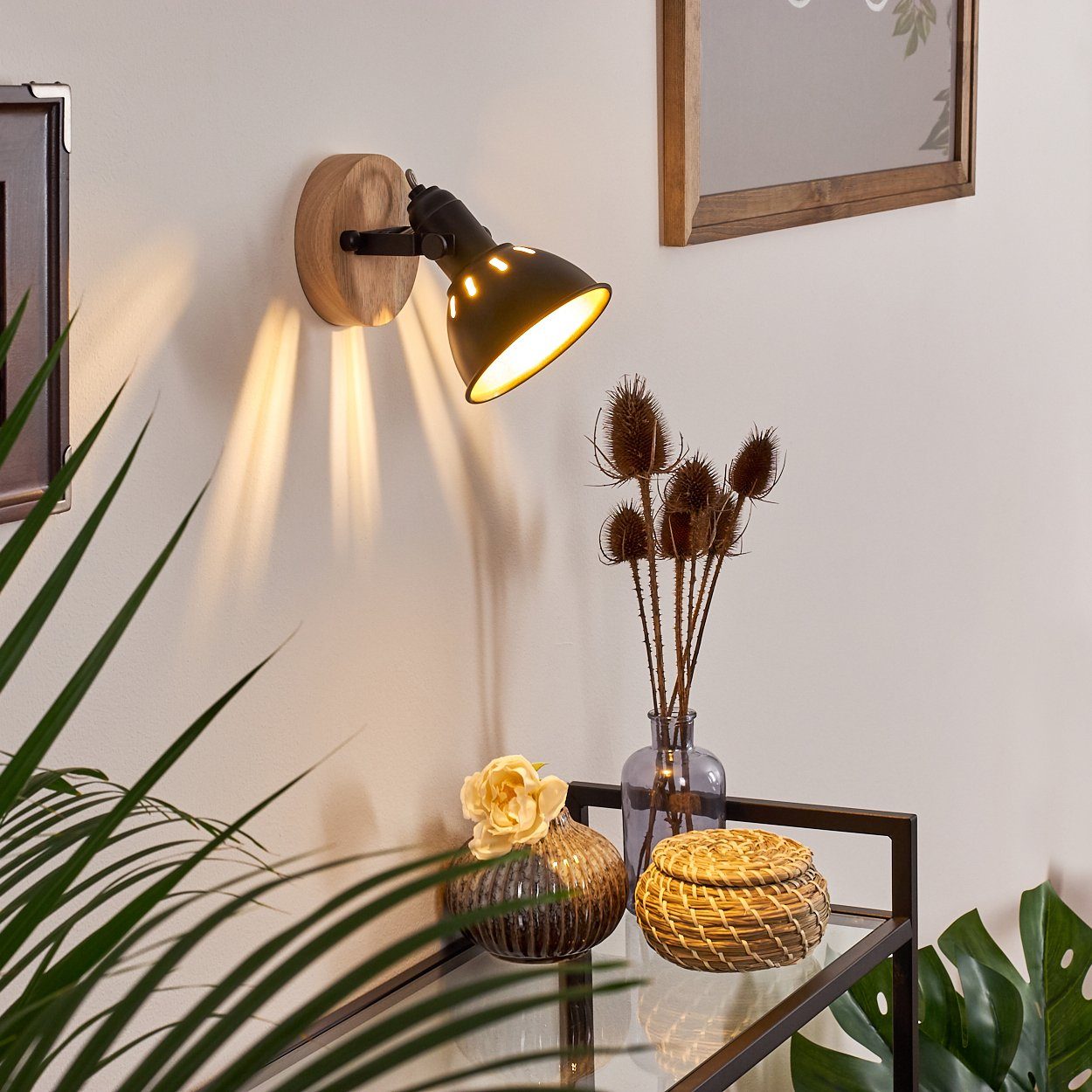 hofstein Wandleuchte »Arazane« Wandlampe aus Metall in schwarz-gold und Holz, ohne Leuchtmittel, Retro Wandleuchte, 1xE14, Innenwandleuchte, dreh-/schwenkbar