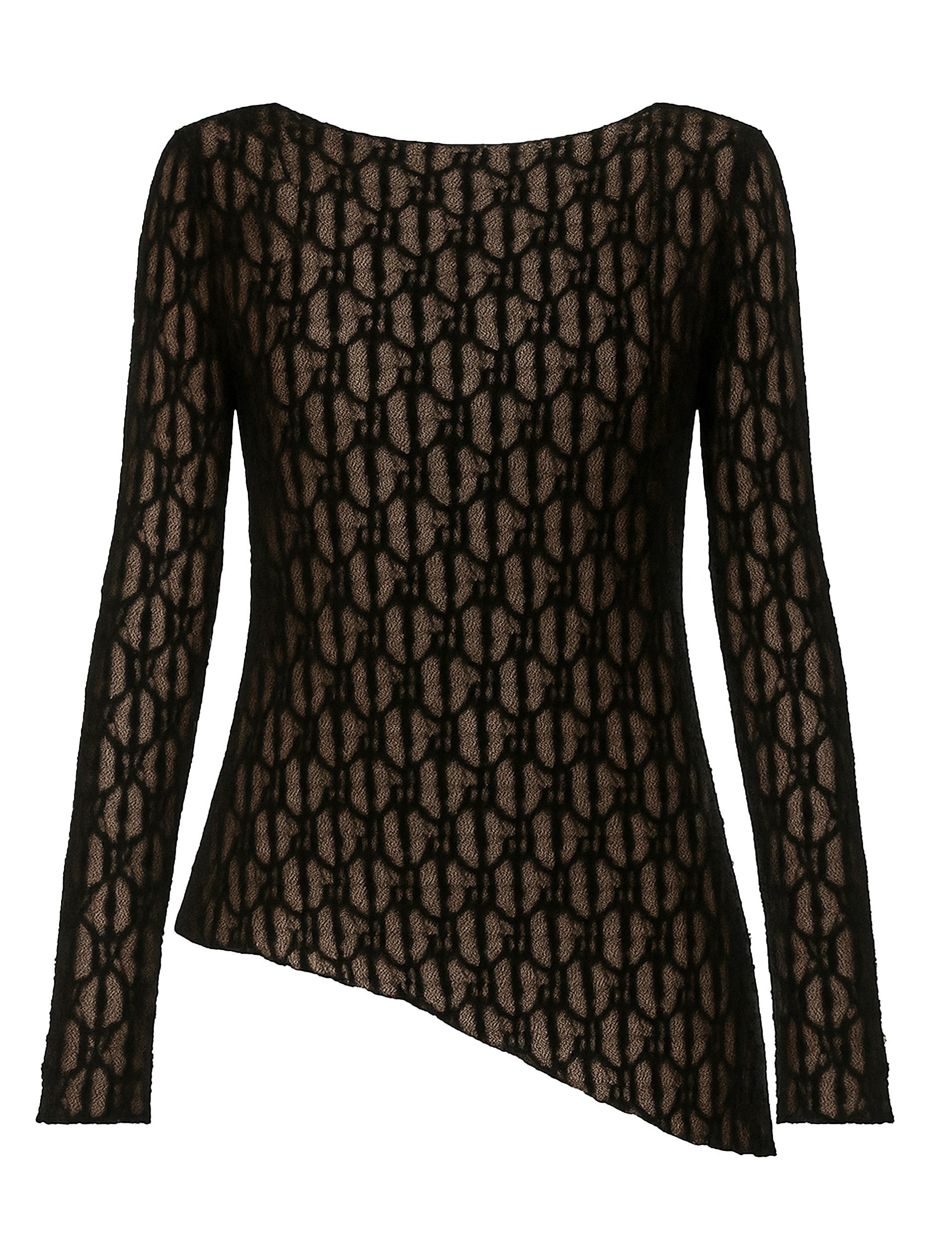 SASSYCLASSY Langarmshirt Asymmetrisches Spitzenoberteil für Damen Strukturiertes Langarmshirt mit Rundhals und figurbetontem Schnitt – Bild 2 von 5