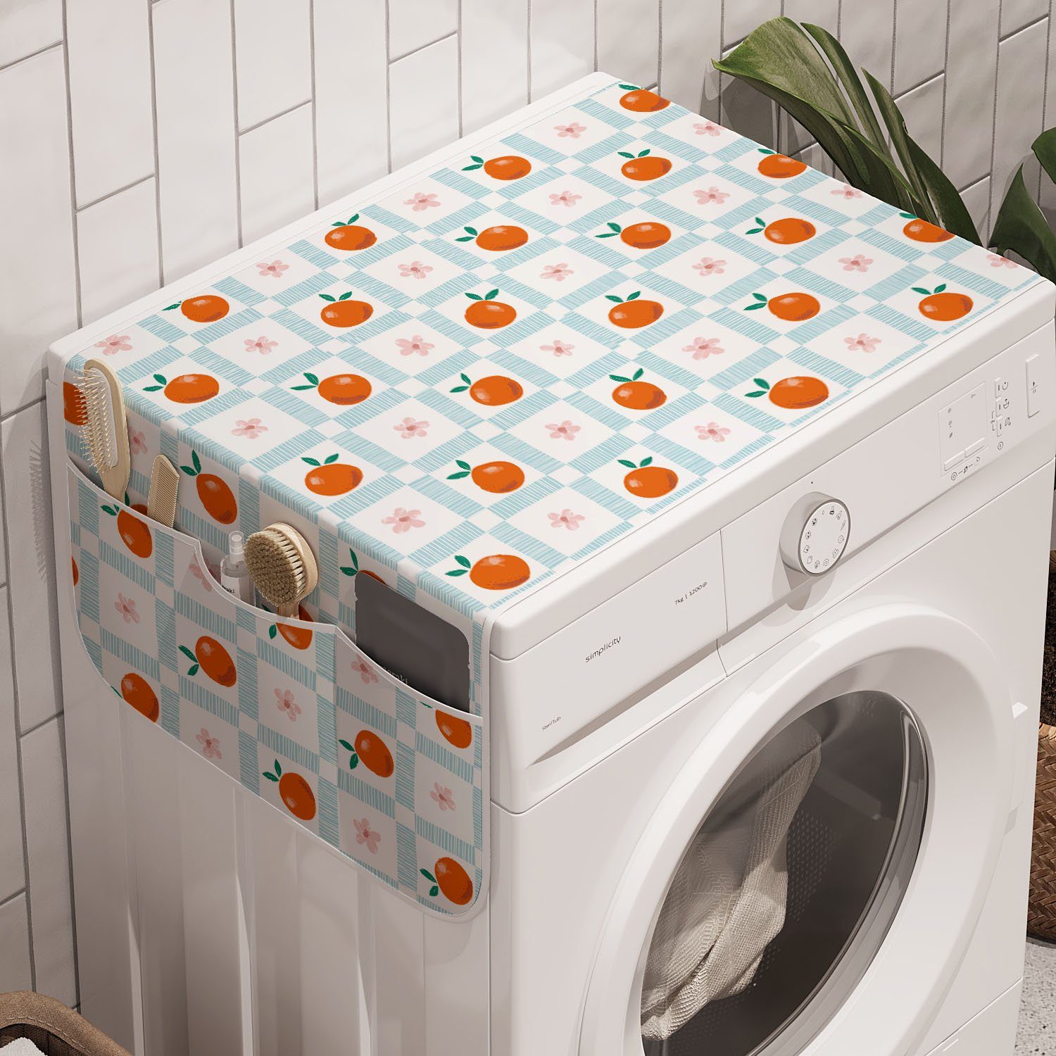 Abakuhaus Badorganizer Anti-Rutsch-Stoffabdeckung für Waschmaschine und Trockner, Obst Orangen Blush-Blüten-Blumen