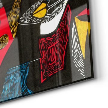 DEQORI Glasbild 'Linolschnitt Gesichter', 'Linolschnitt Gesichter', Glas Wandbild Bild schwebend modern