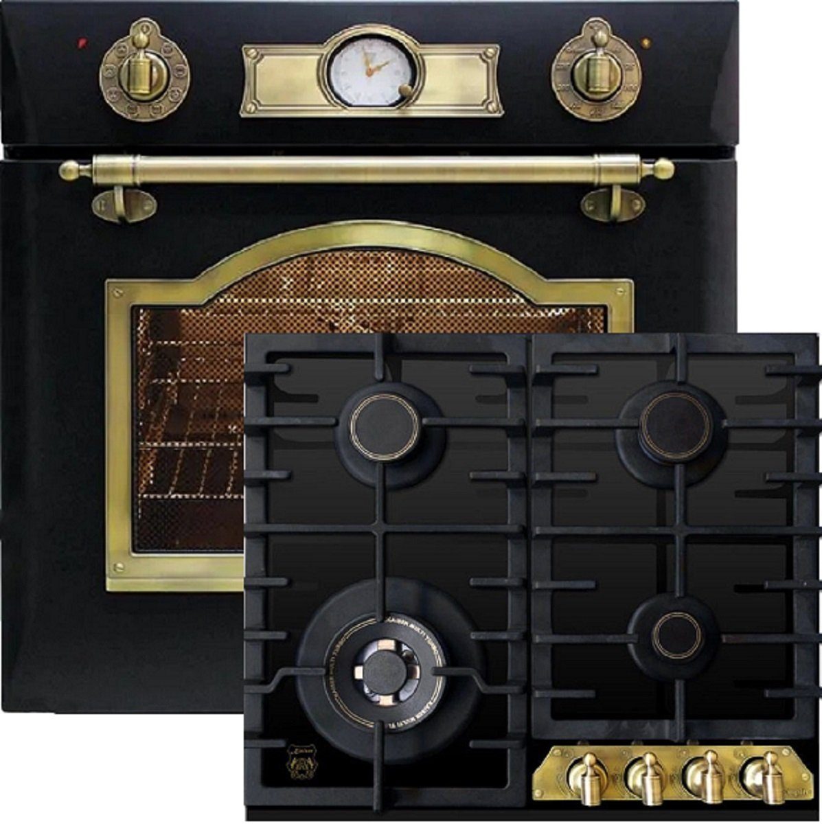 Kaiser Küchengeräte Backofen-Set Herd Set Autark Einbau Gasbackofen 67L mit Gas-Kochfeld 60 cm,4 Gasbrenner EG 6345 Em+KCG 6335 Em., mit 1-fach-Teleskopauszug