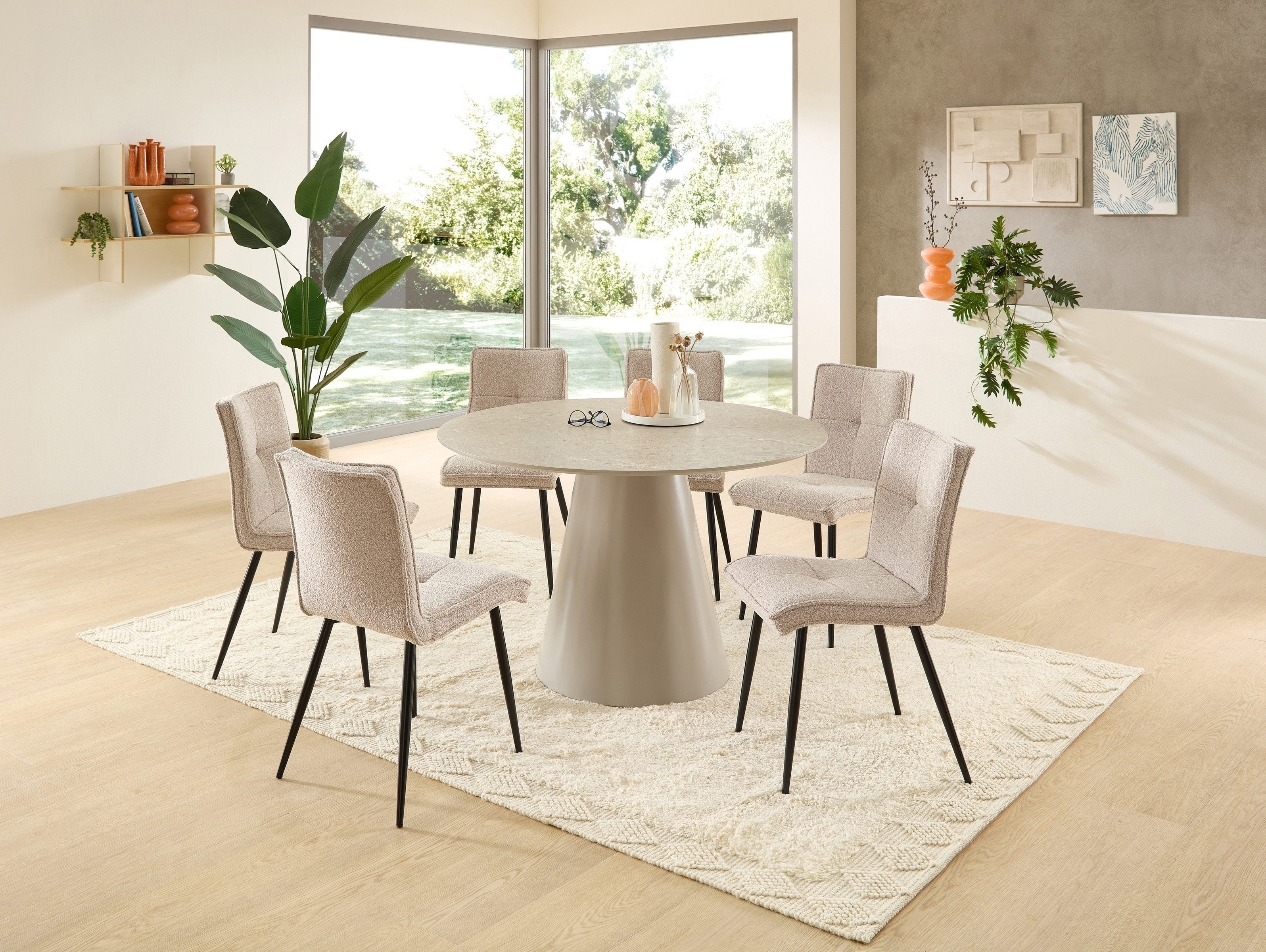 freiraum 4-Fußstuhl Lara (4er Set), (4er Set) Bouclestoffbezug hellgrau, schwarz - 60x85x44 (BxHxT)