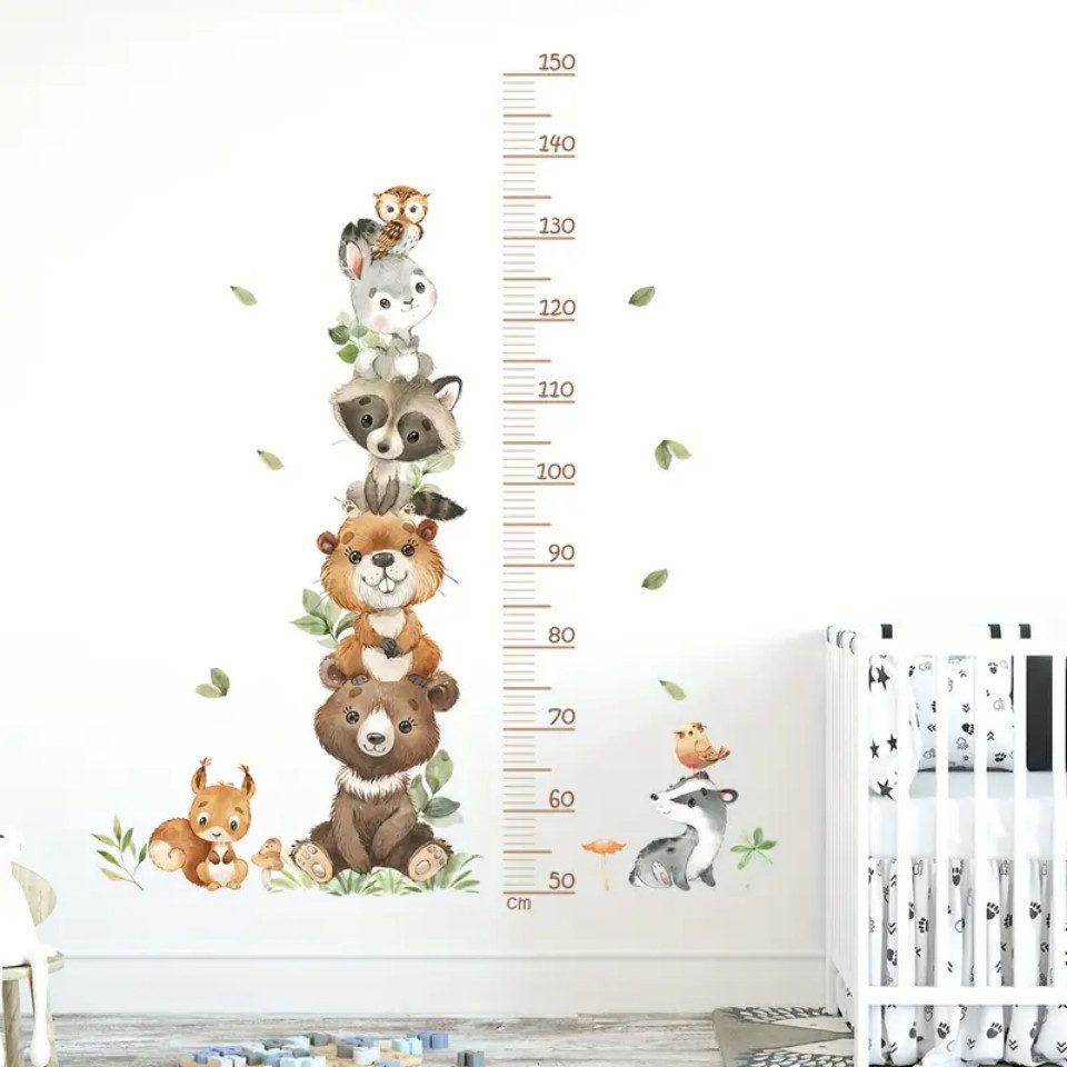 Montegoni Wandsticker Cartoon Tier Höhenmesser Wandsticker, Ideal für Kinder & Babyzimmer, Leicht anzubringen und rückstandslos abnehmbar, ideal für Kinderzimmer
