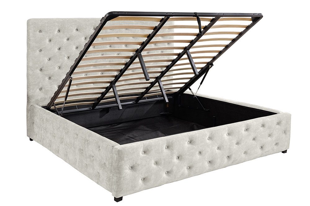 riess-ambiente Boxbett PARIS 160x200cm champagner beige - Samt, inkl. Lattenrost & Bettkasten (Einzelartikel, 1-St), Chesterfield Queensize-Bett mit Stauraum - ideal für Schlafzimmer
