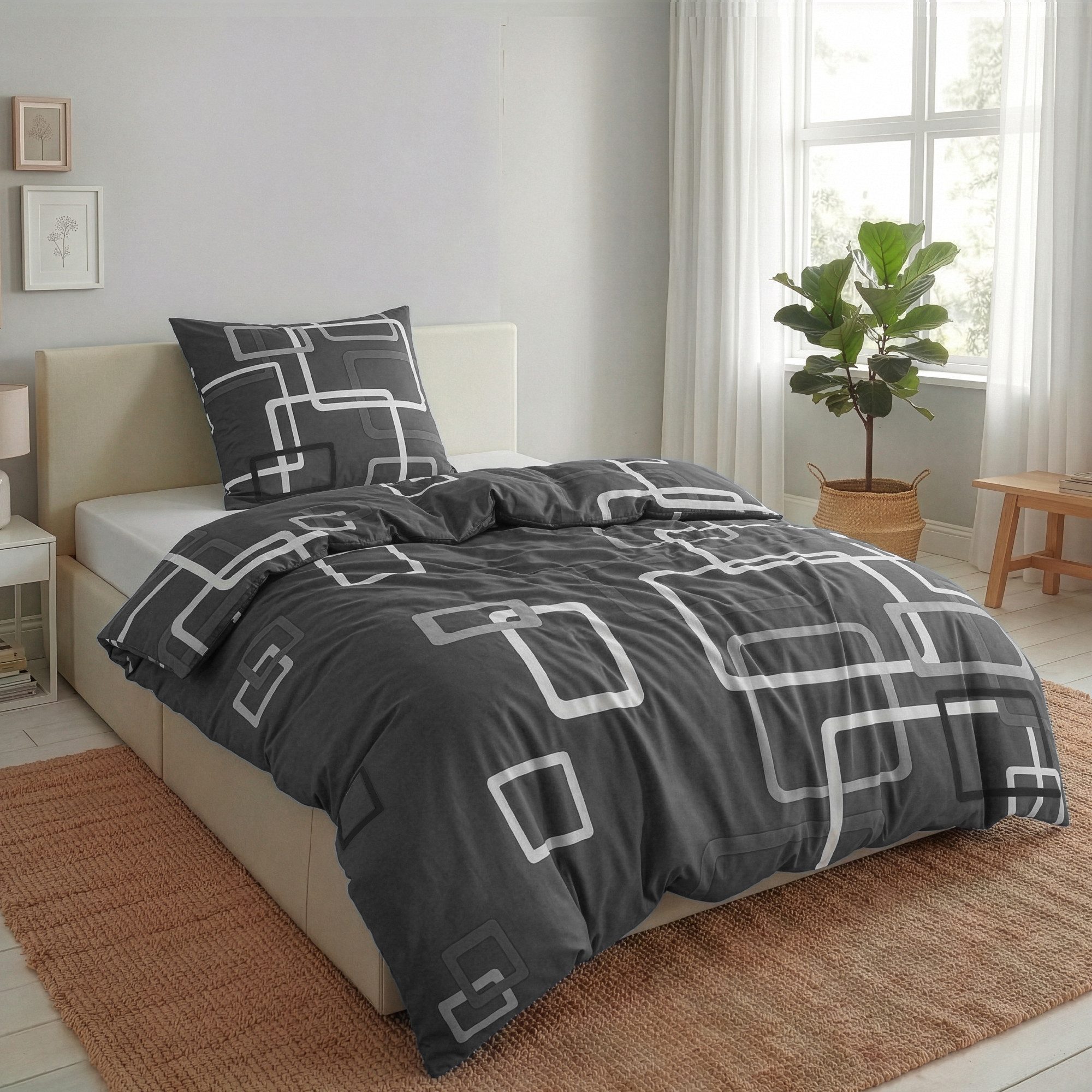 Malika Bettwäsche 155x220 + 80x80 cm atmungsaktiver Baummwoll Renforce Bettbezug, Renforce Baumwolle, 2 teilig, Für Allergiker geeignet, pflegeleicht, angenehm weicher Stoff