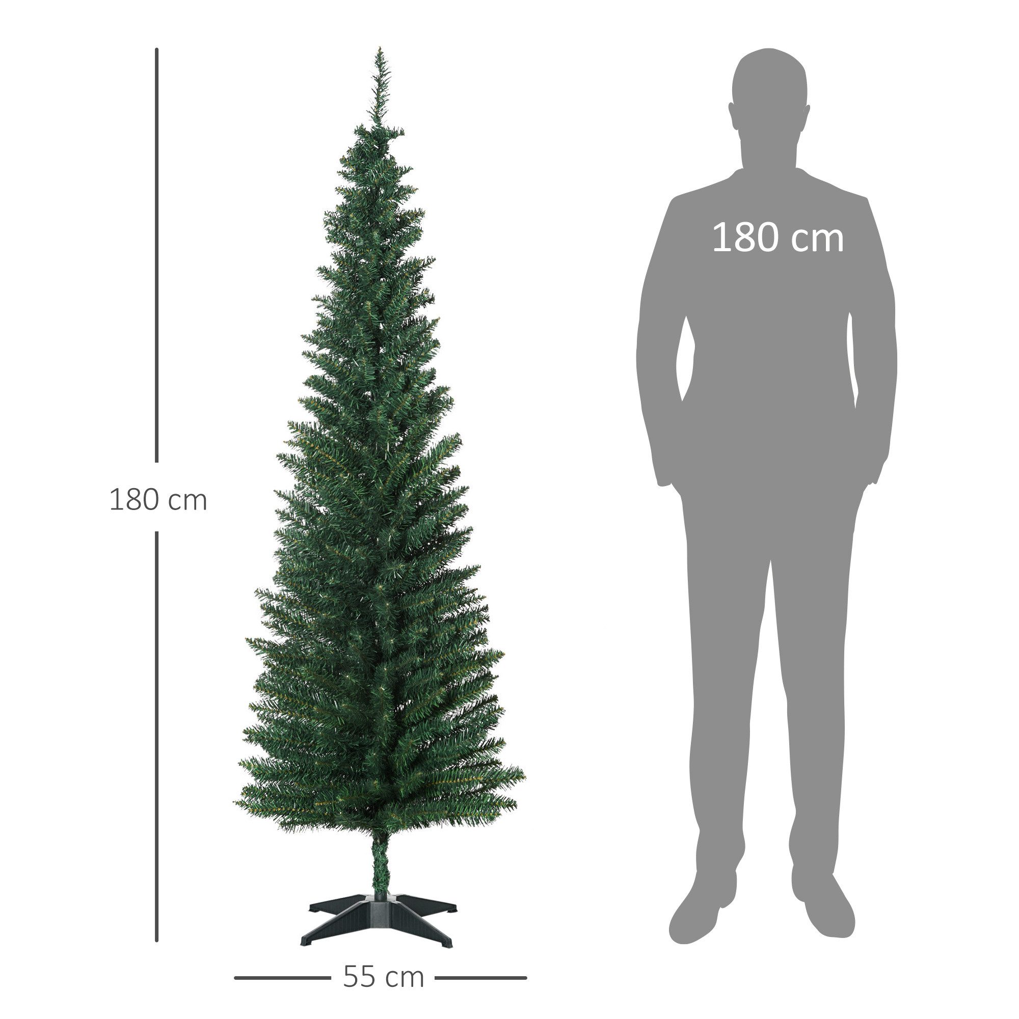 HOMCOM Künstlicher Weihnachtsbaum Tannenbaum künstlich mit 631 Spitzen Christbaum, Kunsttanne, 55 x 180 cm (BxH)
