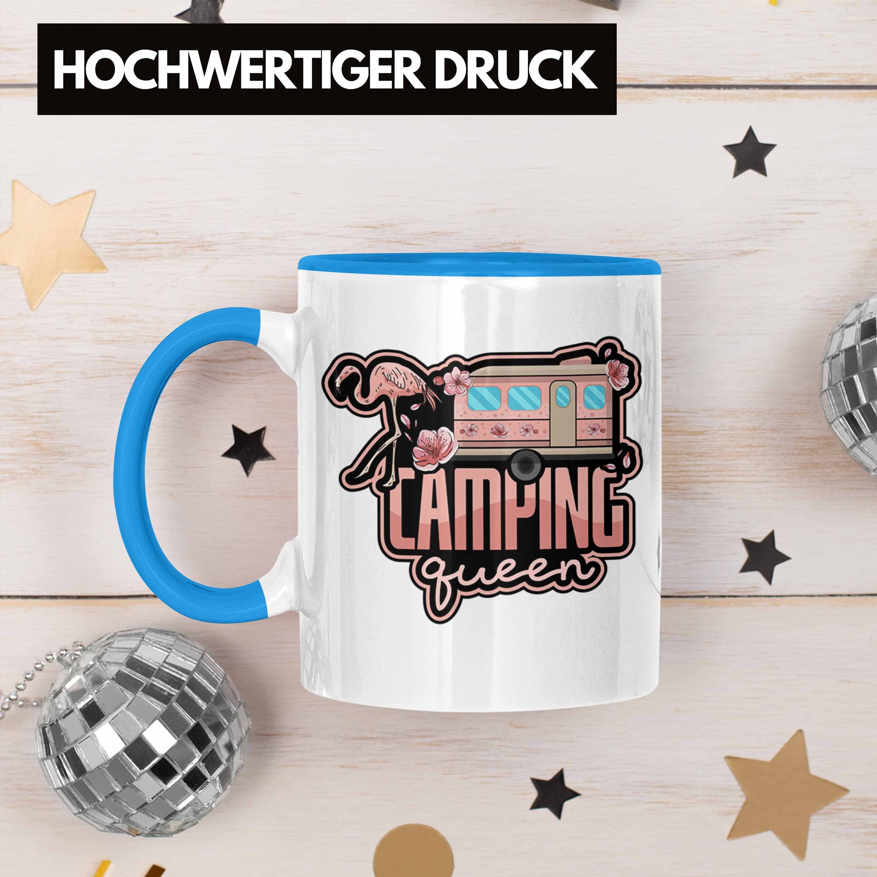 Trendation Tasse Tasse Camping Geschenkidee Camperin Blau Spruch Lustiges Geschenk Queen