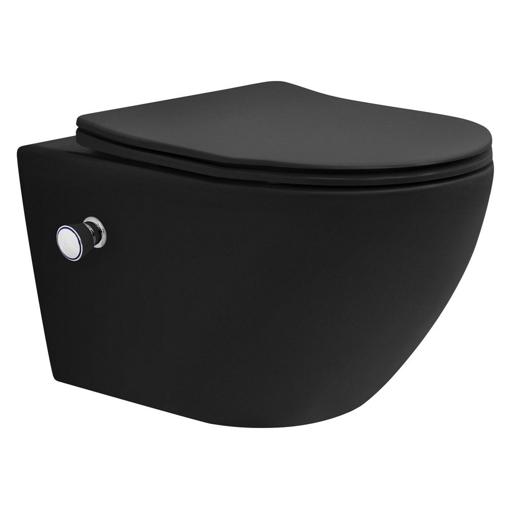 LuxeBath Tiefspül-WC Spülrandloses Wand Hänge WC aus Keramik, mit WC-Sitz Absenkautomatik, Toilette lang mit Bidet-Funktion & Nano Beschichtung Tornadospülung