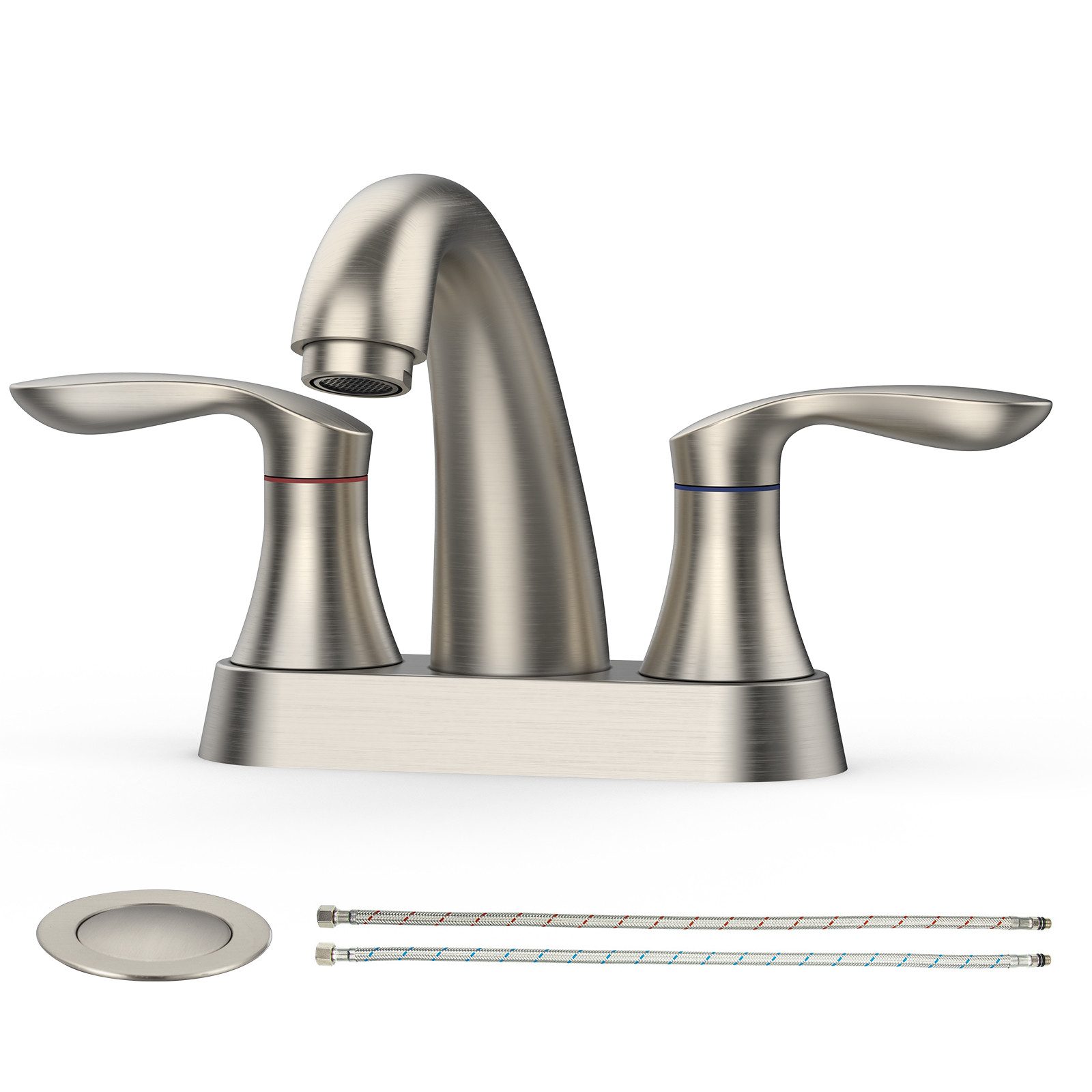 GarveeMore Flachspül-WC Zweigriff‑Waschtischarmatur gebürstetes Nickel 10,16 cm Lochabstand, zertifiziert, für 3‑Loch‑Waschbecken, zertifizierte Waschtischarmatur