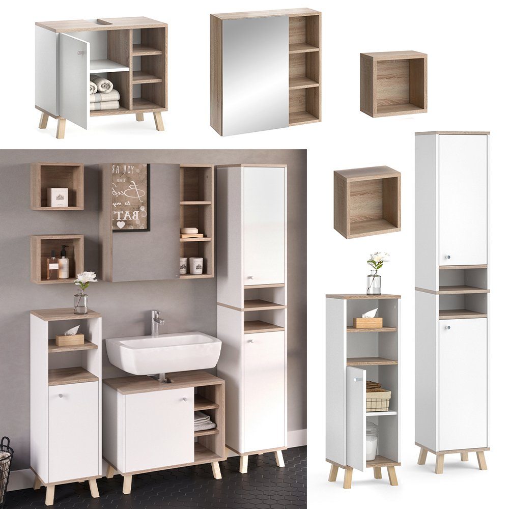 Vicco Badmöbel-Set Senyo, Weiß/Sonoma, 5 Teile, günstig online kaufen