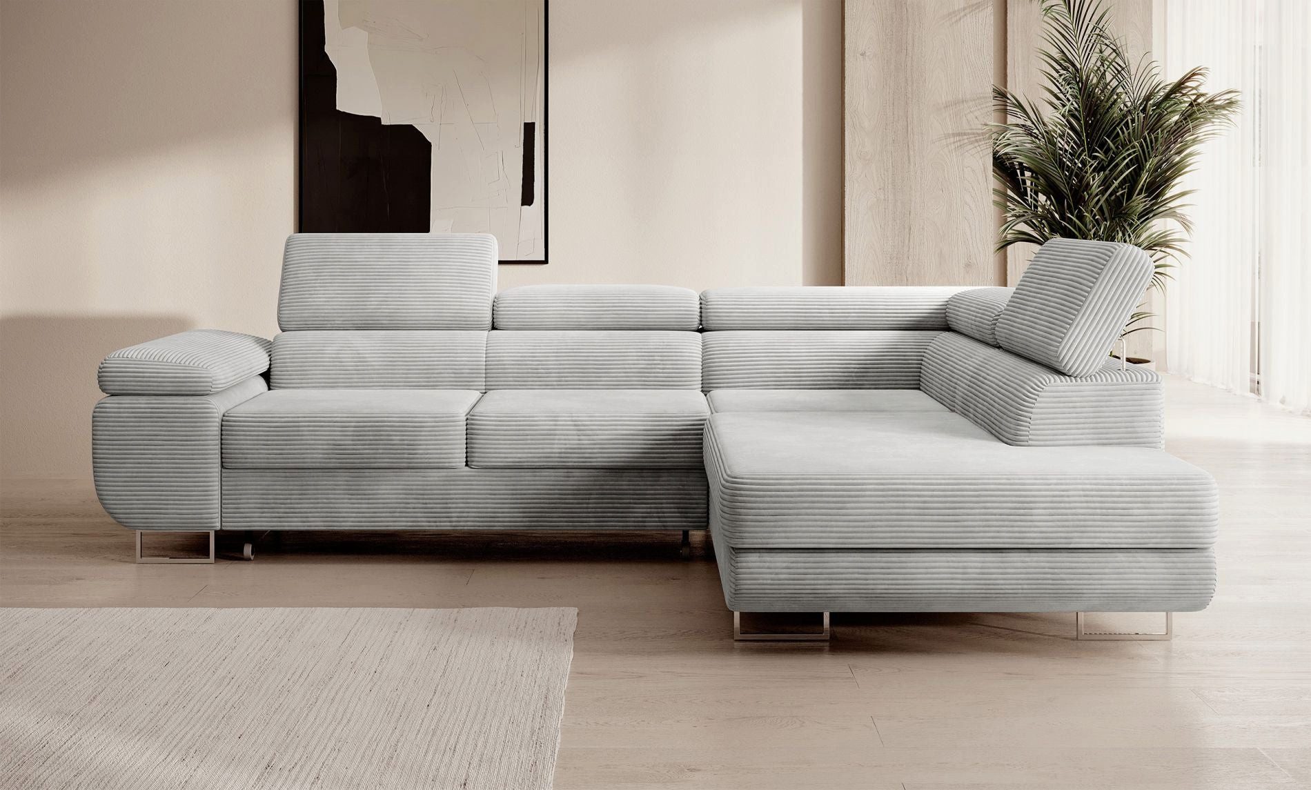 Selsey Ecksofa STEVIL, mit Cordbezug, Kopfstützen, Schlaffunktion, Bettkasten, 275 cm