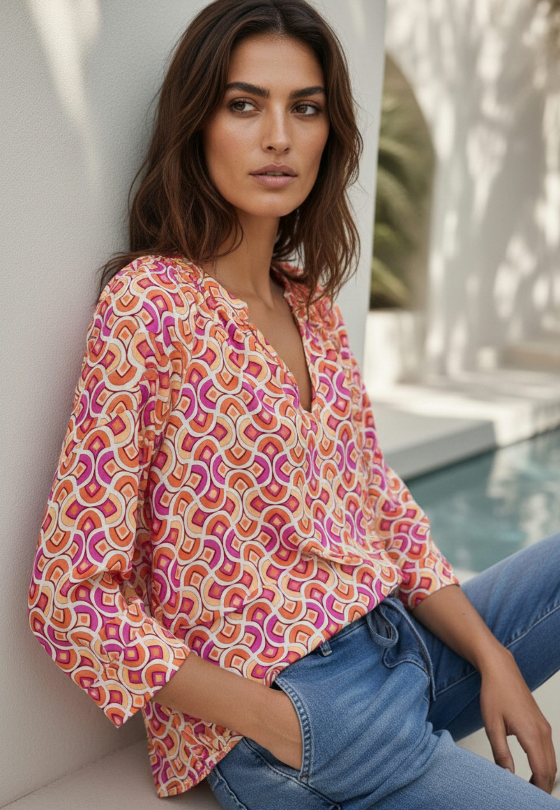 Andijamo-Fashion Schlupfbluse RETRO BLOOM Weich, atmungsaktiv und hautfreundlich