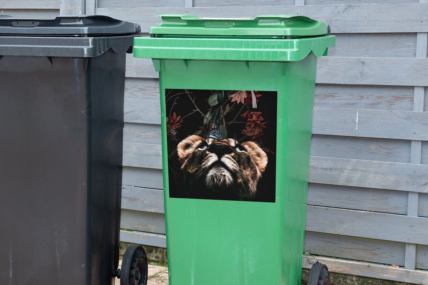 St), Mülleimer-aufkleber, Mülltonne, (1 Wandsticker Container, - Schmetterling Sticker, Blumen Tiger MuchoWow - Abfalbehälter