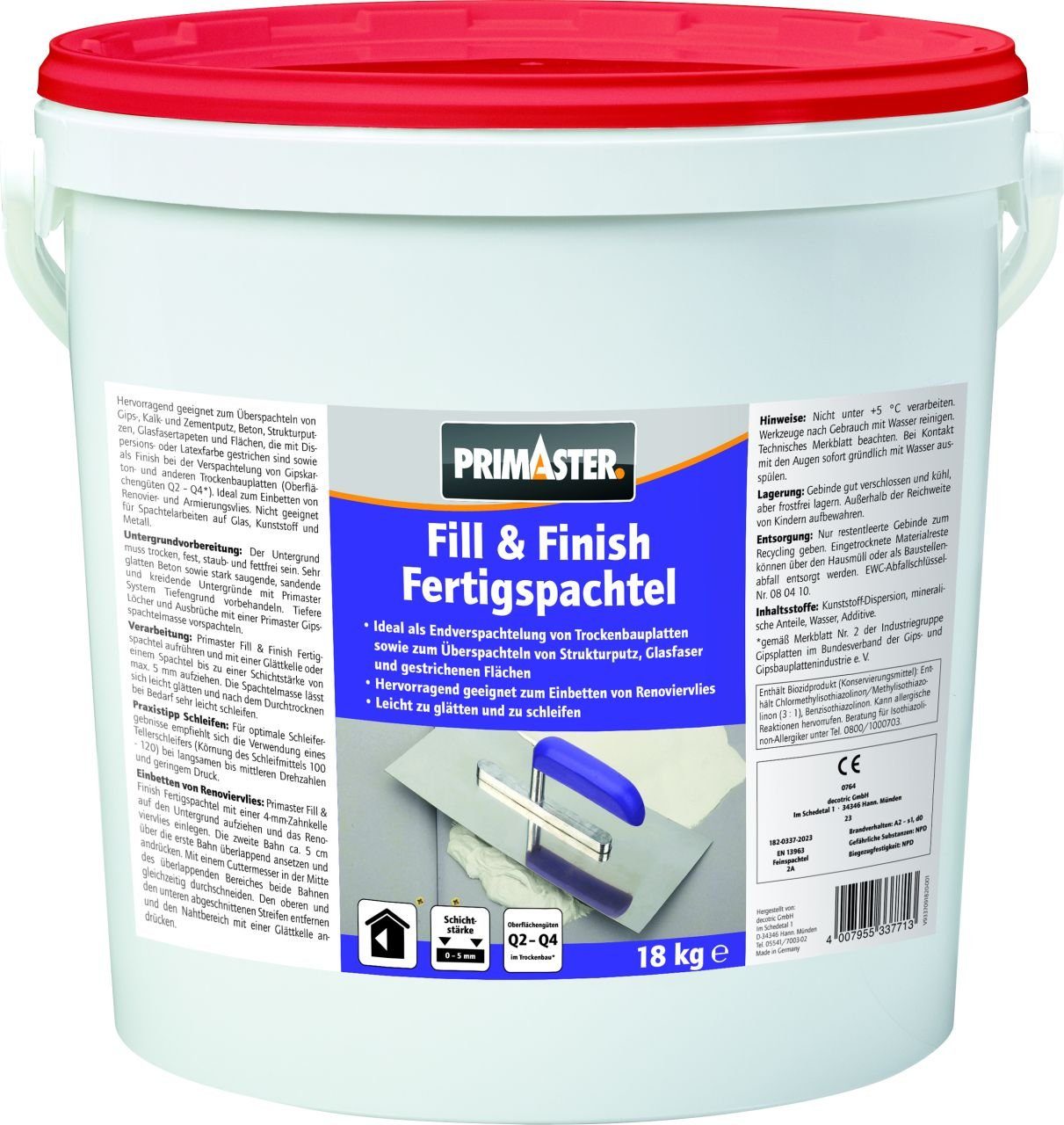 Primaster Spachtelmasse Primaster Fertigspachtel Fill & Finish 18 kg