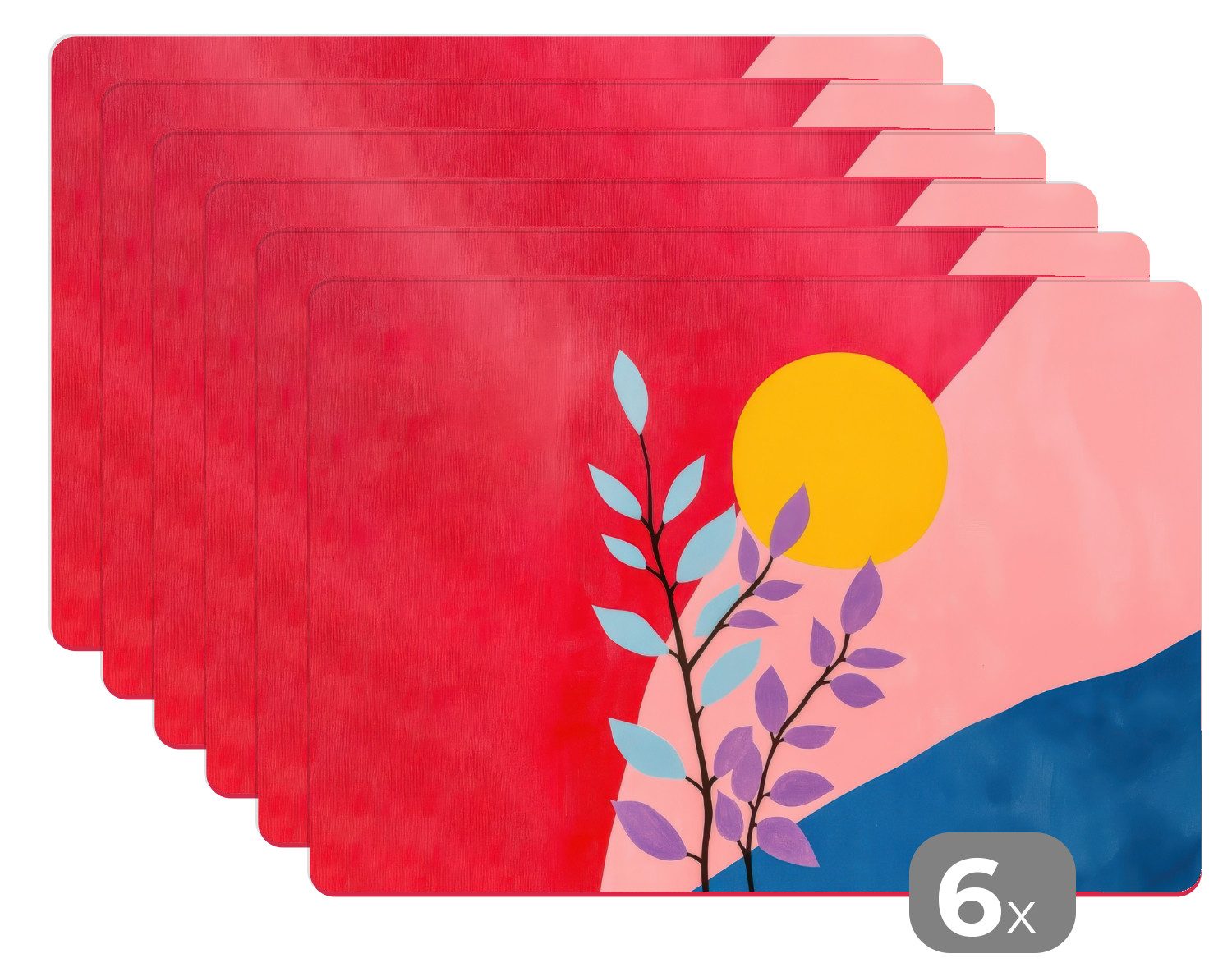 MuchoWow Platzset Blätter - Sonne - Abstrakte Formen, (6-St), Platzsets, Tischset, Abwaschbar, Tischsets, Platzdeckchen