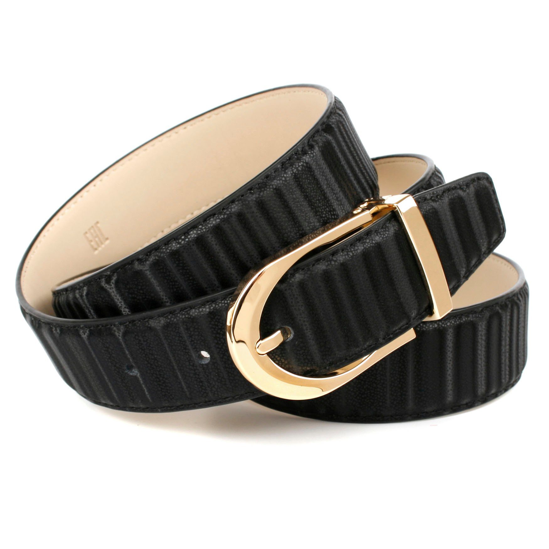Anthoni Crown Ledergürtel mit glänzender ovaler Schließe schwarz