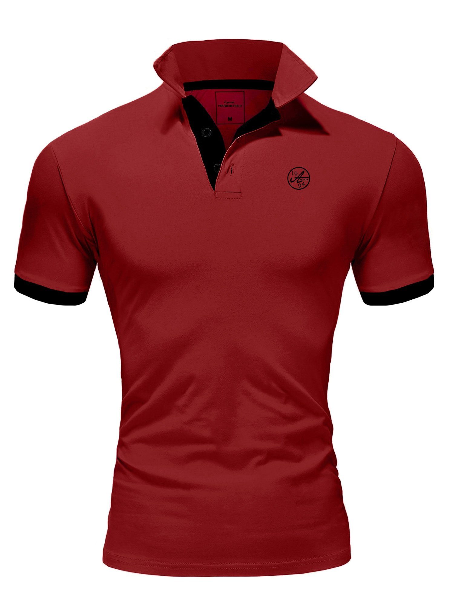 Amaci&Sons Poloshirt MEMPHIS Basic Kontrast Polo Shirt Bordeaux/Schwarz