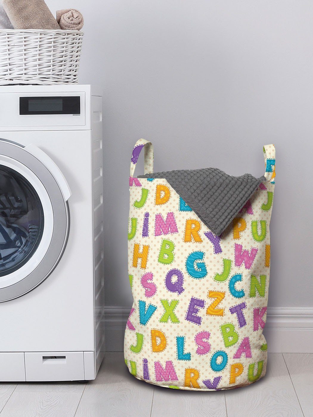 Abakuhaus Wäschesäckchen Wäschekorb Alphabet Griffen mit für Buchstaben ABC ABC Waschsalons, Kordelzugverschluss