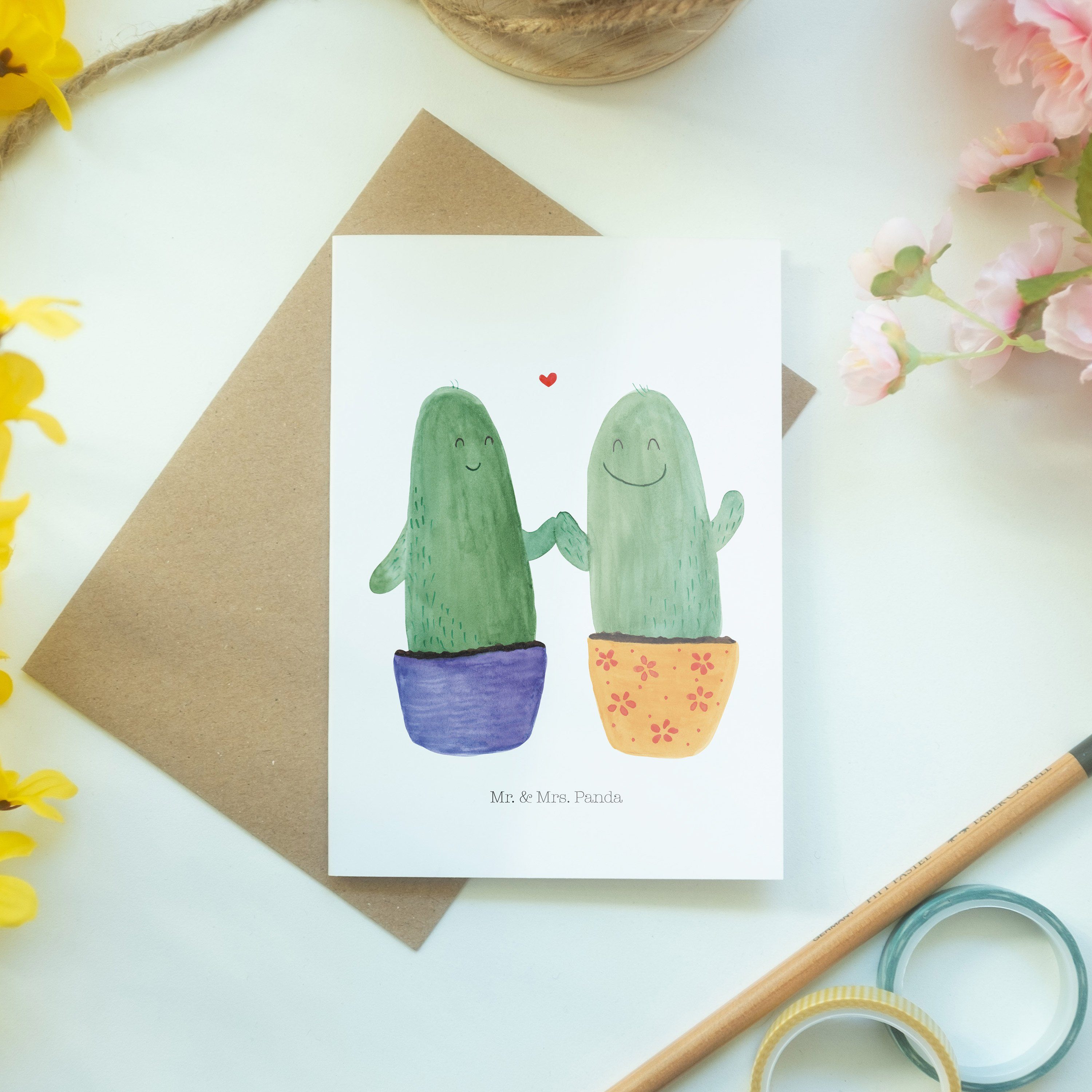 Mr. & Mrs. Panda Weiß Liebe Ka - Glückwunschkarte, Geschenk, Grußkarte Kaktus - Liebesnachricht