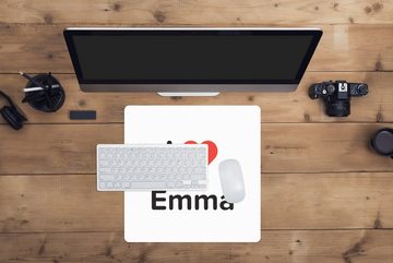 MuchoWow Gaming Mauspad Ich liebe - Emma - Mädchen (1-St), Mousepad mit Rutschfester Unterseite, Gaming, 40x40 cm, XXL, Großes