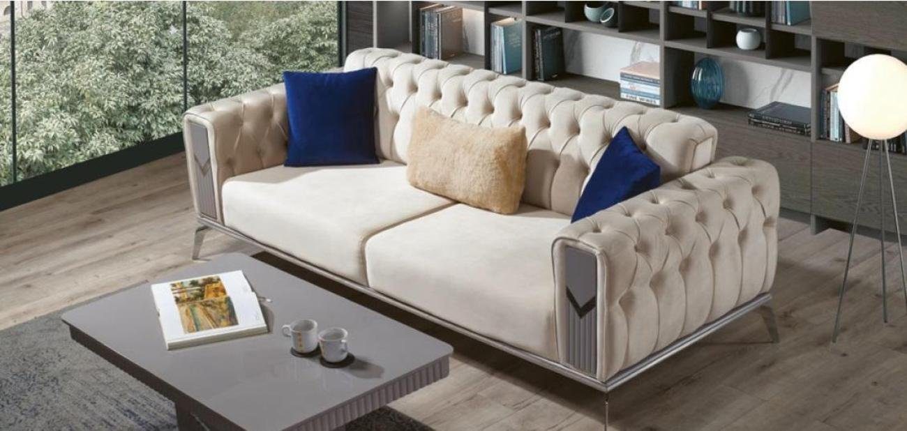 Europa Chesterfield JVmoebel Luxus Wohnzimmer, 1 3-Sitzer Möbel Teile, Stoffsofa in Made Couch Weiße 3-Sitzer
