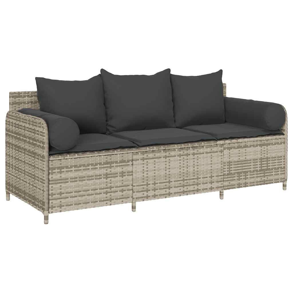 vidaXL Loungesofa Gartensofa mit Kissen 3-Sitzer Hellgrau Poly Rattan, 1 Teile
