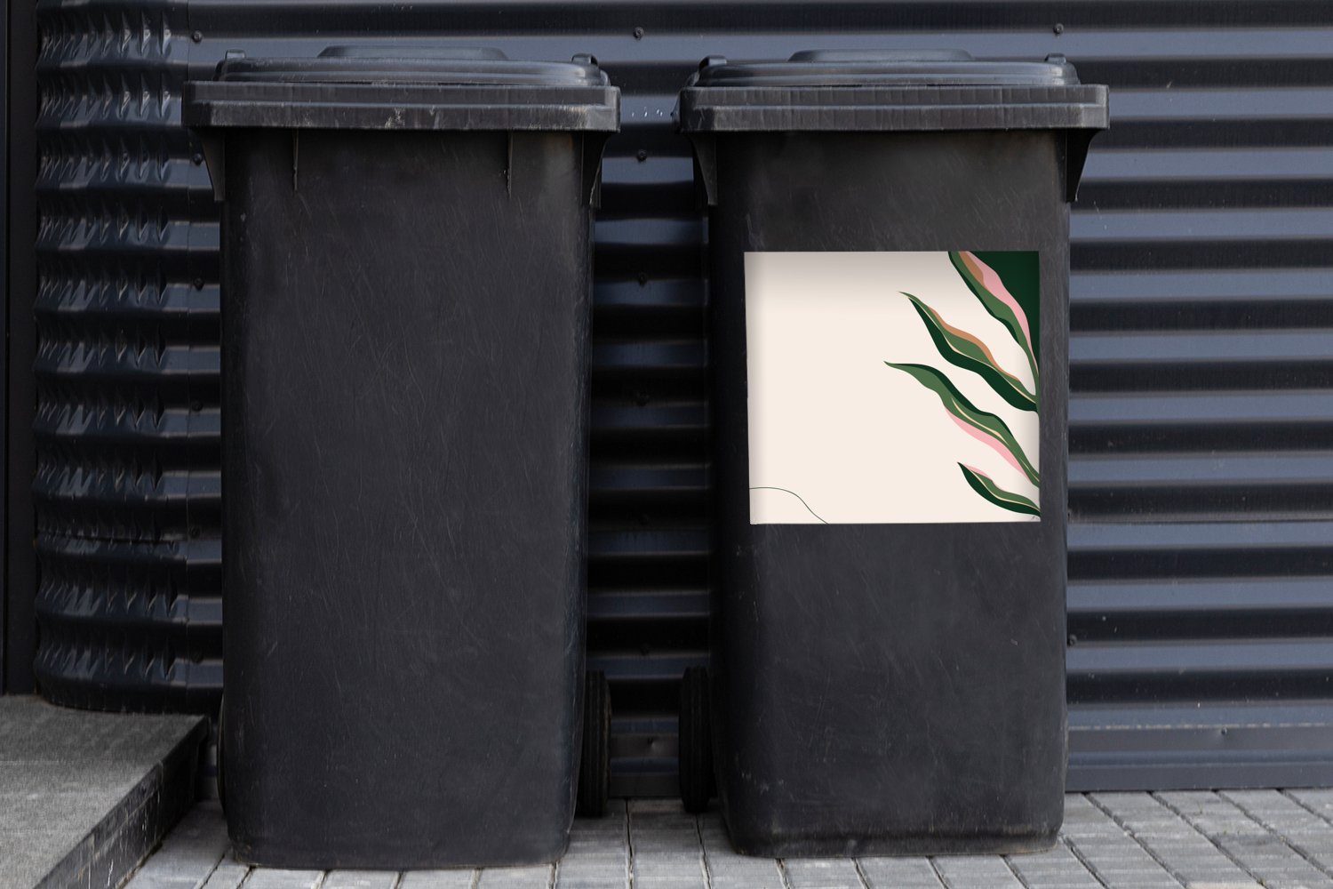 Sticker, Wandsticker Blatt Grün - Mülltonne, Design St), MuchoWow Container, Mülleimer-aufkleber, Abfalbehälter Abstrakt - - (1