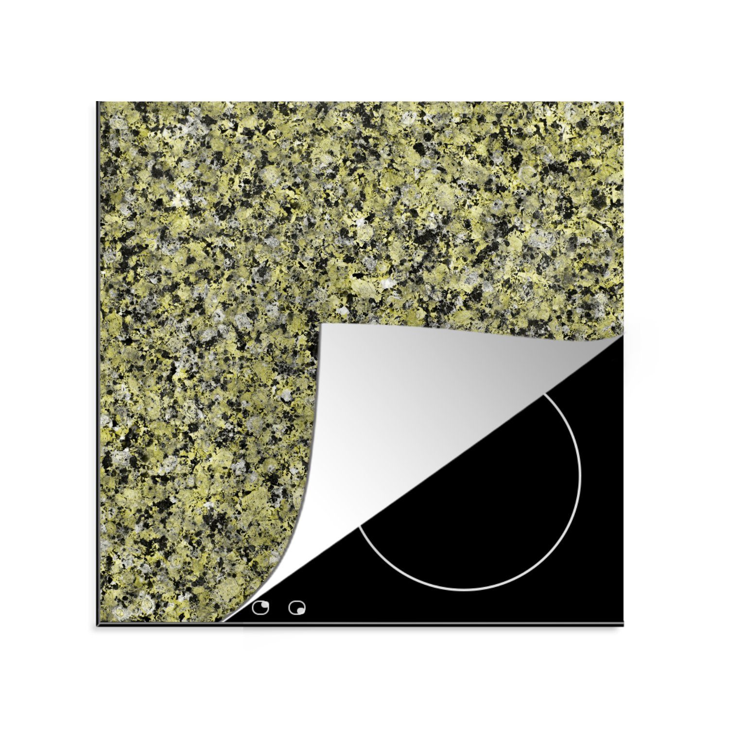 MuchoWow Herdblende-/Abdeckplatte Granit - Kristalle - Grün - Schwarz, Vinyl, (1 tlg), 78x78 cm, Ceranfeldabdeckung, Arbeitsplatte für küche