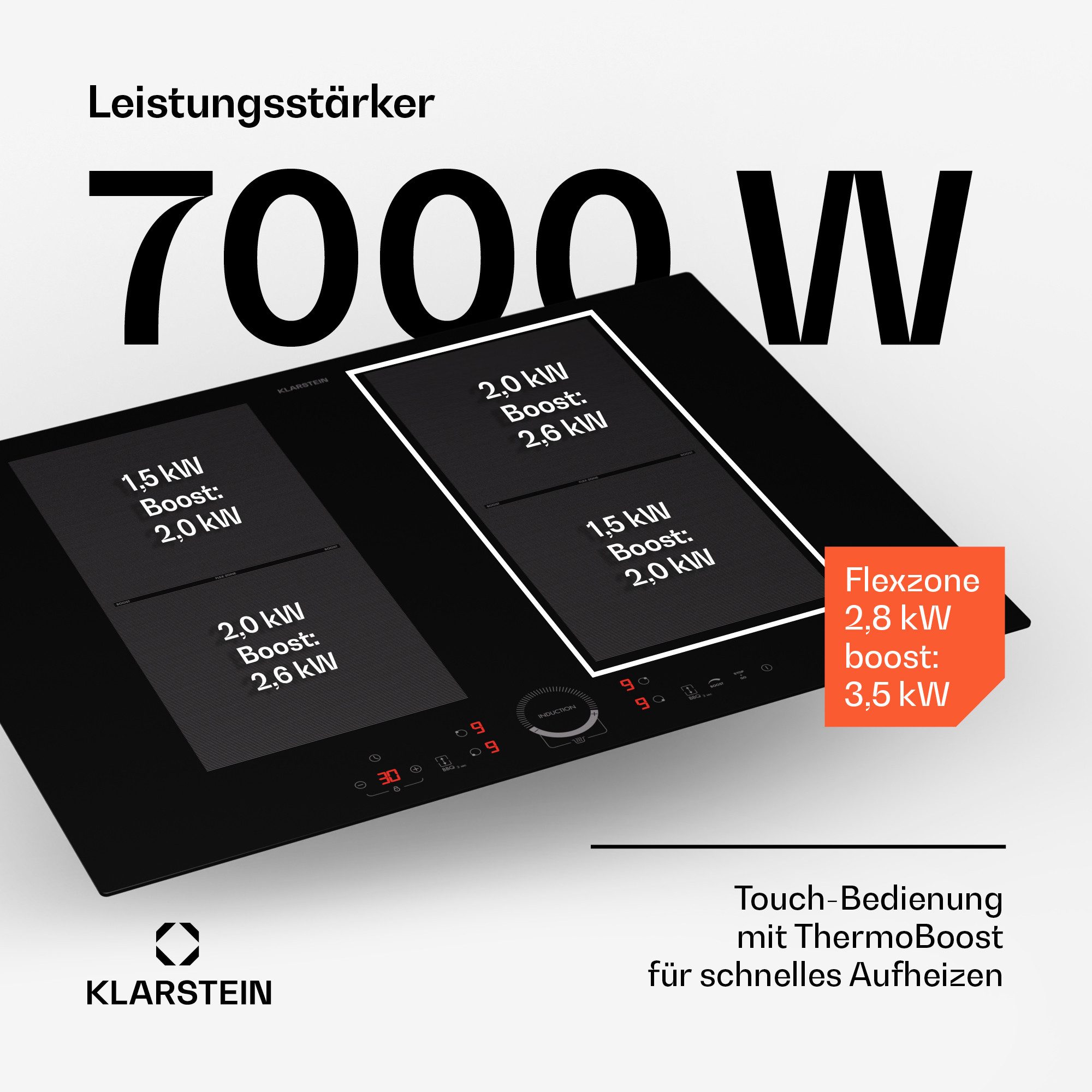 Klarstein Induktions-Kochfeld Delicatessa 70 Flex 10045602, Kochfelder Induktion Hob Flex 4 Zonen 7000 W – Bild 3 von 5