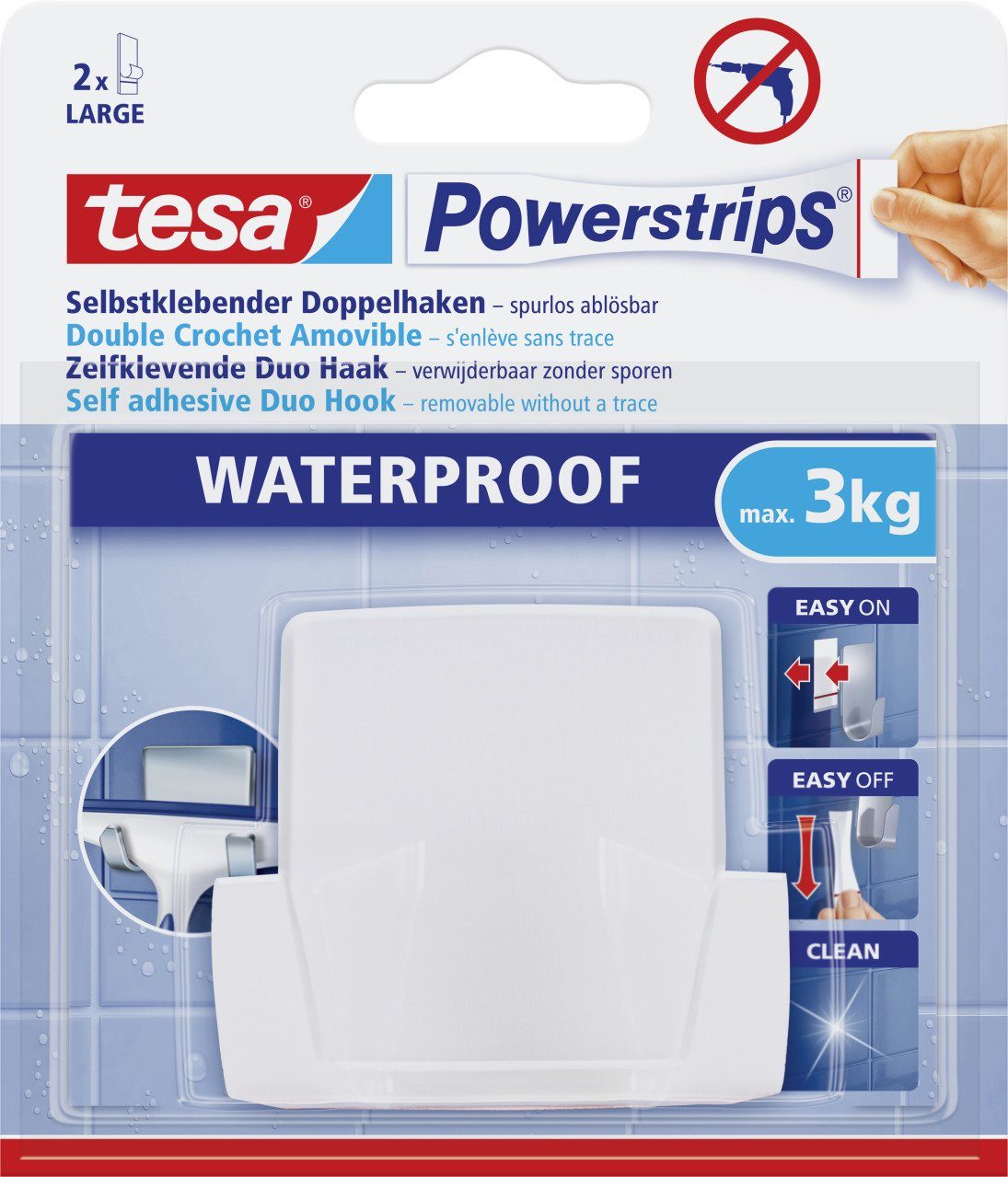 Klebehaken tesa Duohaken Powerstrip chrom, waterproof