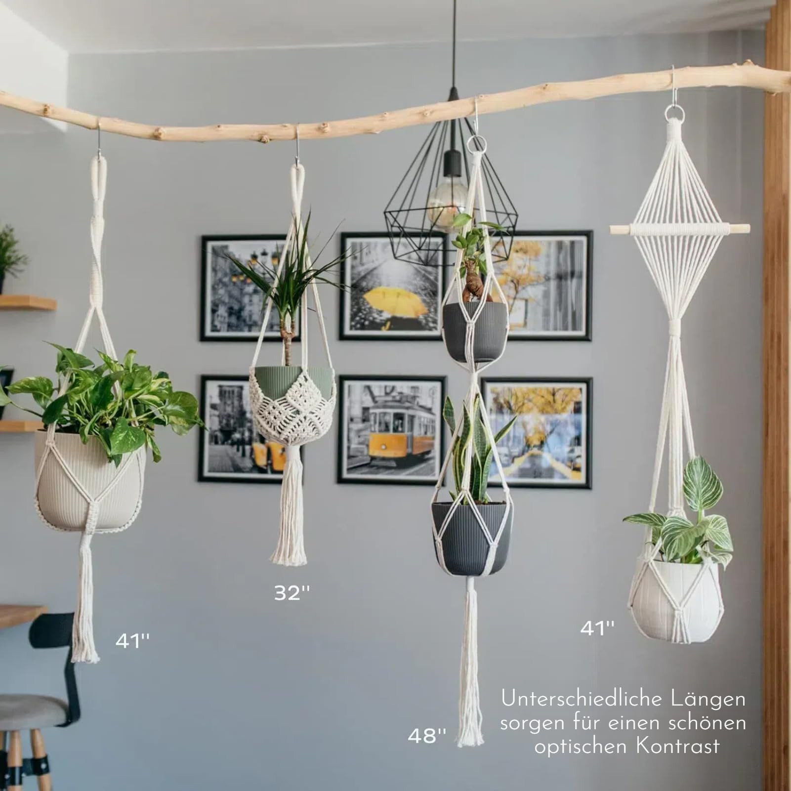 FOUORTUNATE-BEE Blumenampel 4er Set Blumenampel Hängend Innen (Boho Deko Makramee Hängeampel mit Haken, Baumwollseil Blumentopf Hängend, Boho Zimmer Deko Aesthetic, Hängepflanzen Topf für Balkon Fenster Deko)