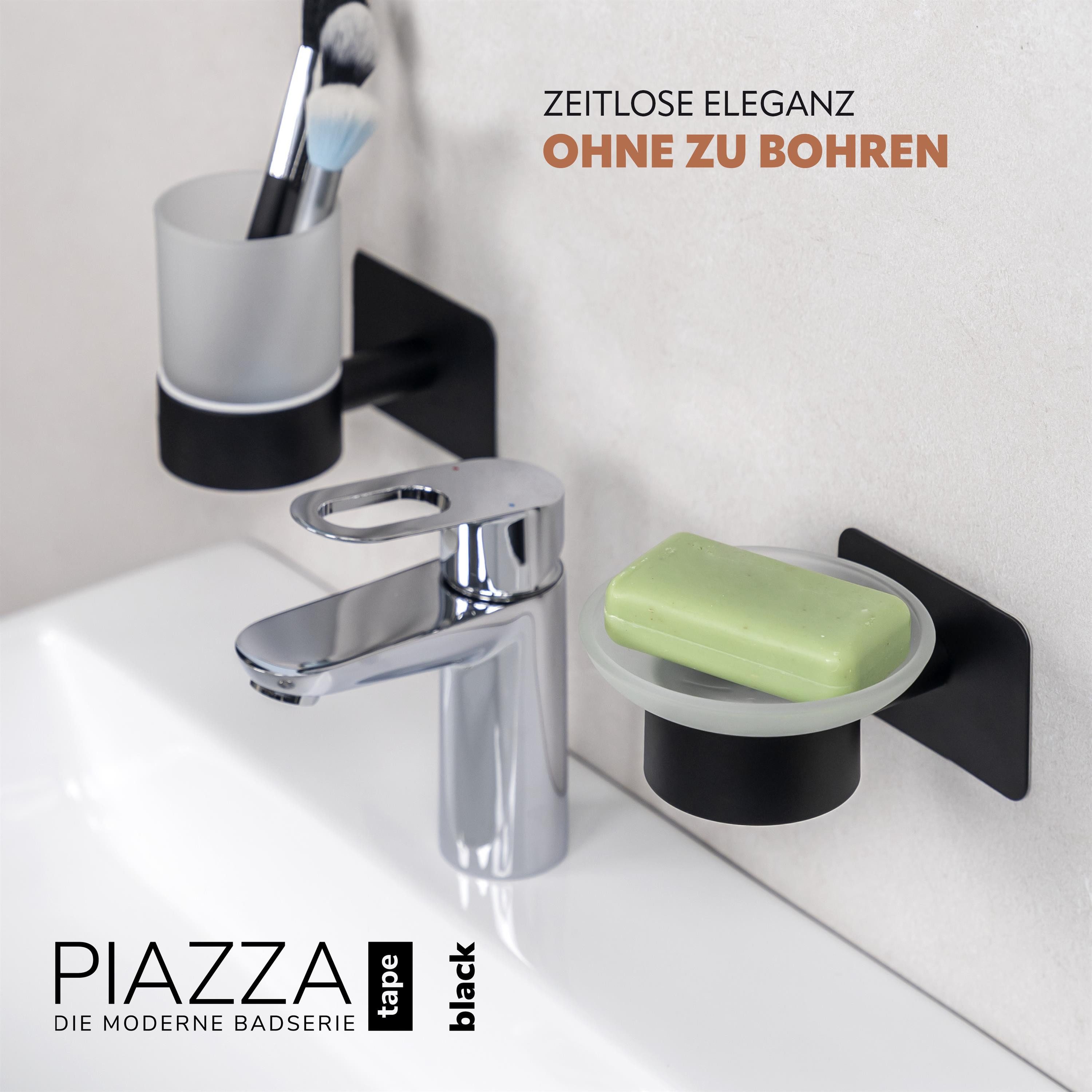 bremermann Seifenschale Bad-Serie PIAZZA BLACK TAPE - mit Klebepad, schwarz, Breite: 11 cm, 1-St.