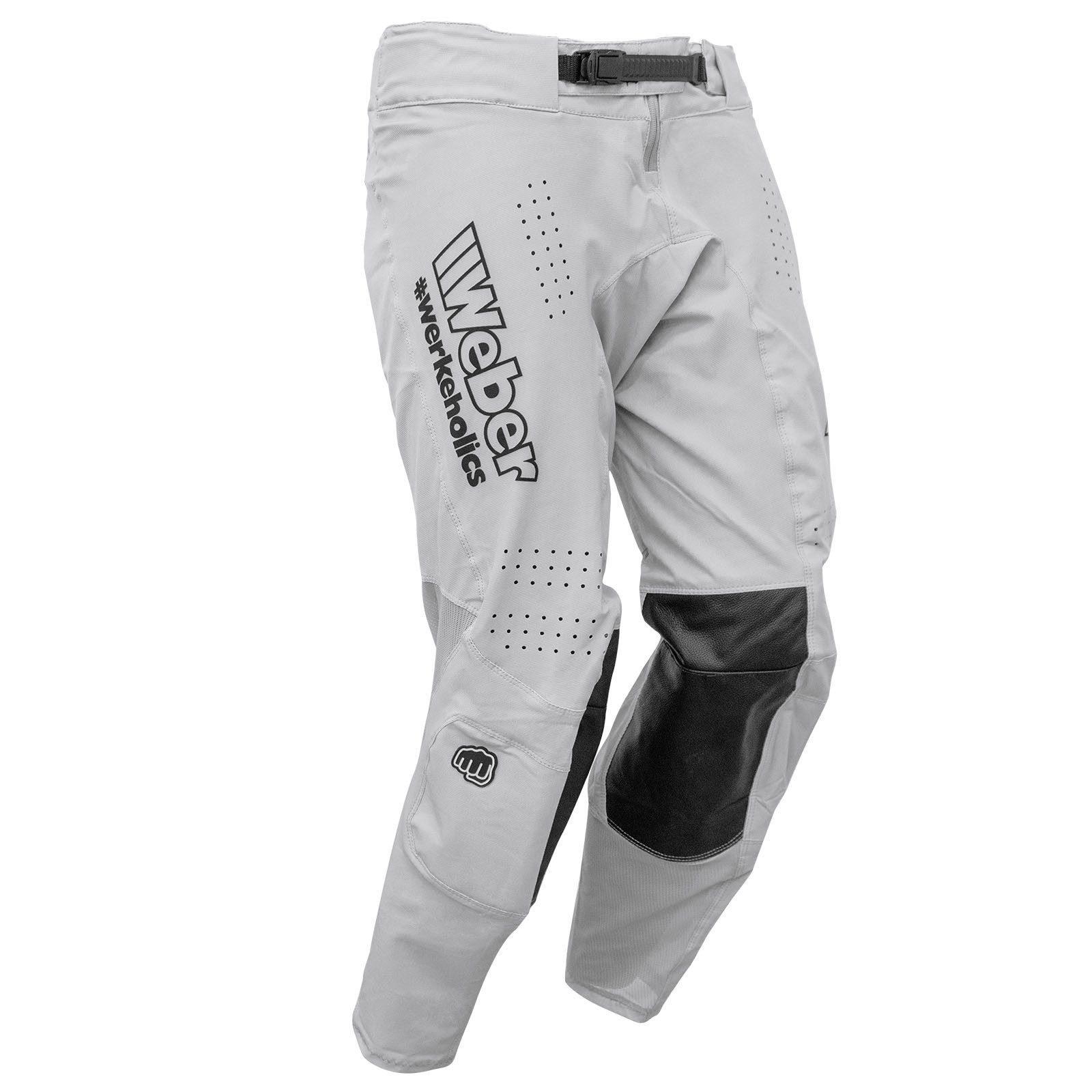 Weber GmbH Motorradhose Weber #Werkeholics Flow Hose weiß großzügige Stretch- und Belüftungszonen, Ledereinsätze im Kniebereich
