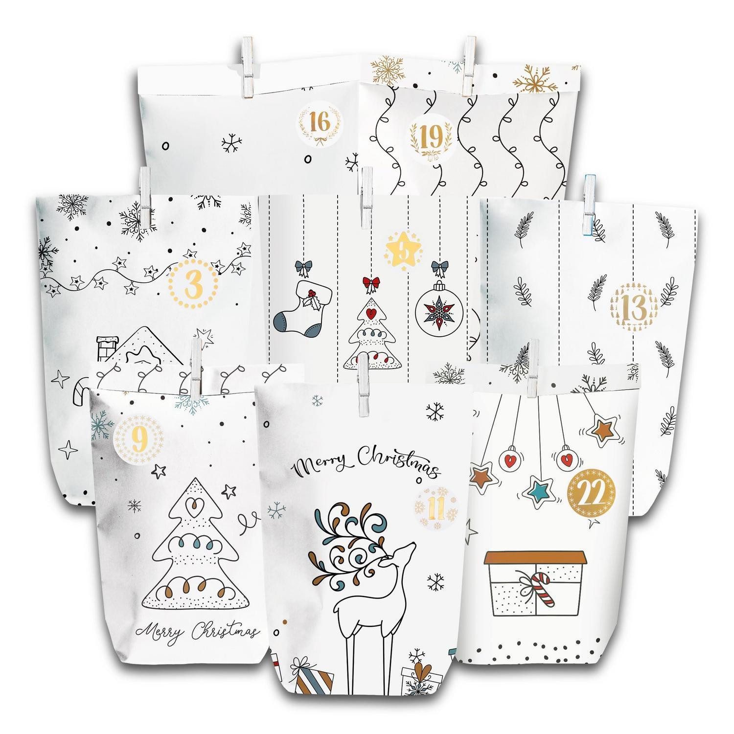 LuxusKollektion DIY-Adventskalender Adventskalender Bastelset Kraftpapier 28 Tüten Zahlenklammer