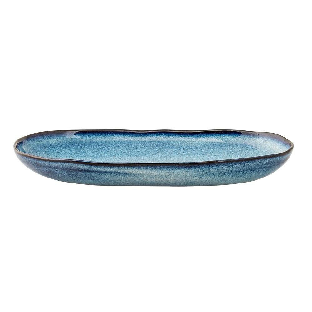 23,5x12,5cm Servierplatte Essteller Speiseteller blau Keramik dänisch Bloomingville Sandrine, ovaler Servierteller