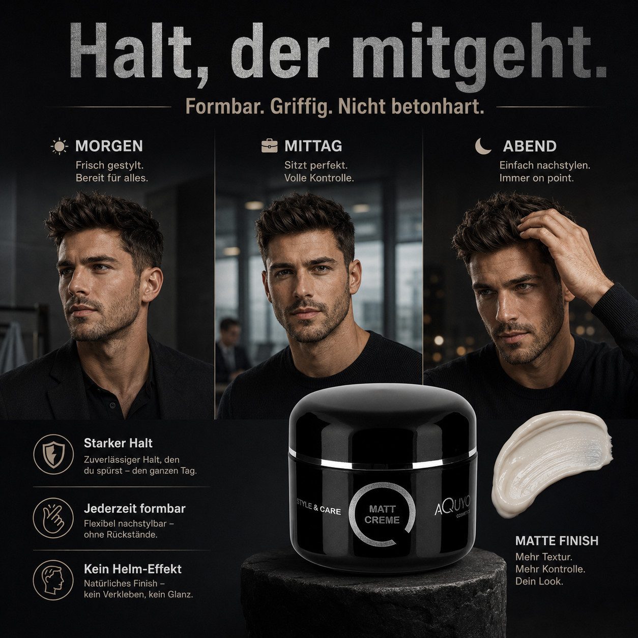 AQUYO Cosmetics Styling-Creme Style & Care Matt Creme-Paste für ein natürliches Styling und Finish, Haarstyling, Haarcreme