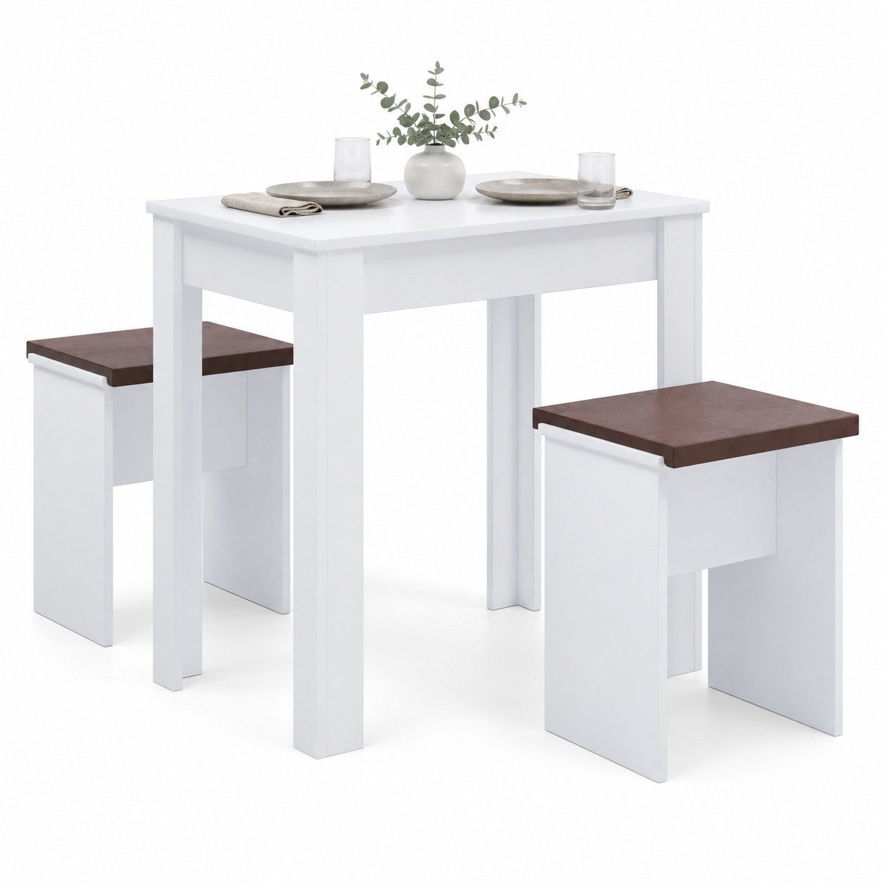 VCM Essgruppe Esal Küchentisch B. 80 x T. 50 x H. 75 cm, (Set, 1-tlg., 1x Esstisch 2x Hocker), 75x80x50cm Küchenmöbel, Bank
