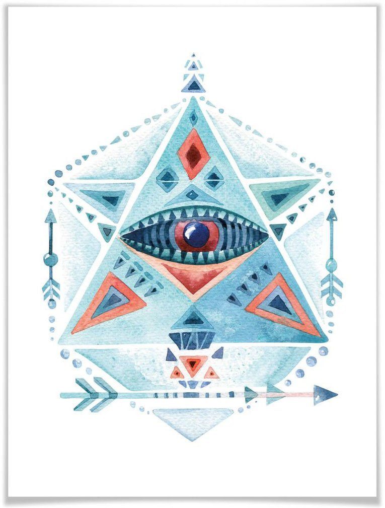 Deko St), Bild, (1 Poster Wandposter Grafik Wandbild, Wall-Art Prisma Poster, Blaues Dreieck, Boho